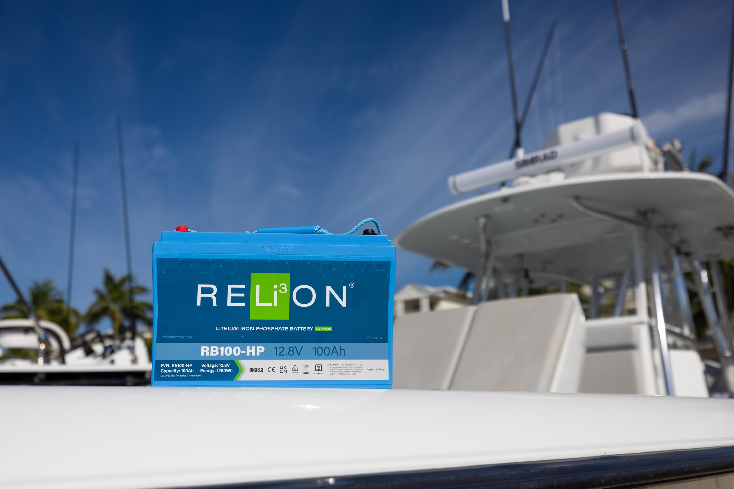 RELiON RB100-HP 12V 100Ah LiFePO4 Battery - Waterproof, Dual Purpose for Boats & RVs, Blue, Group 31, 10 Year Warranty