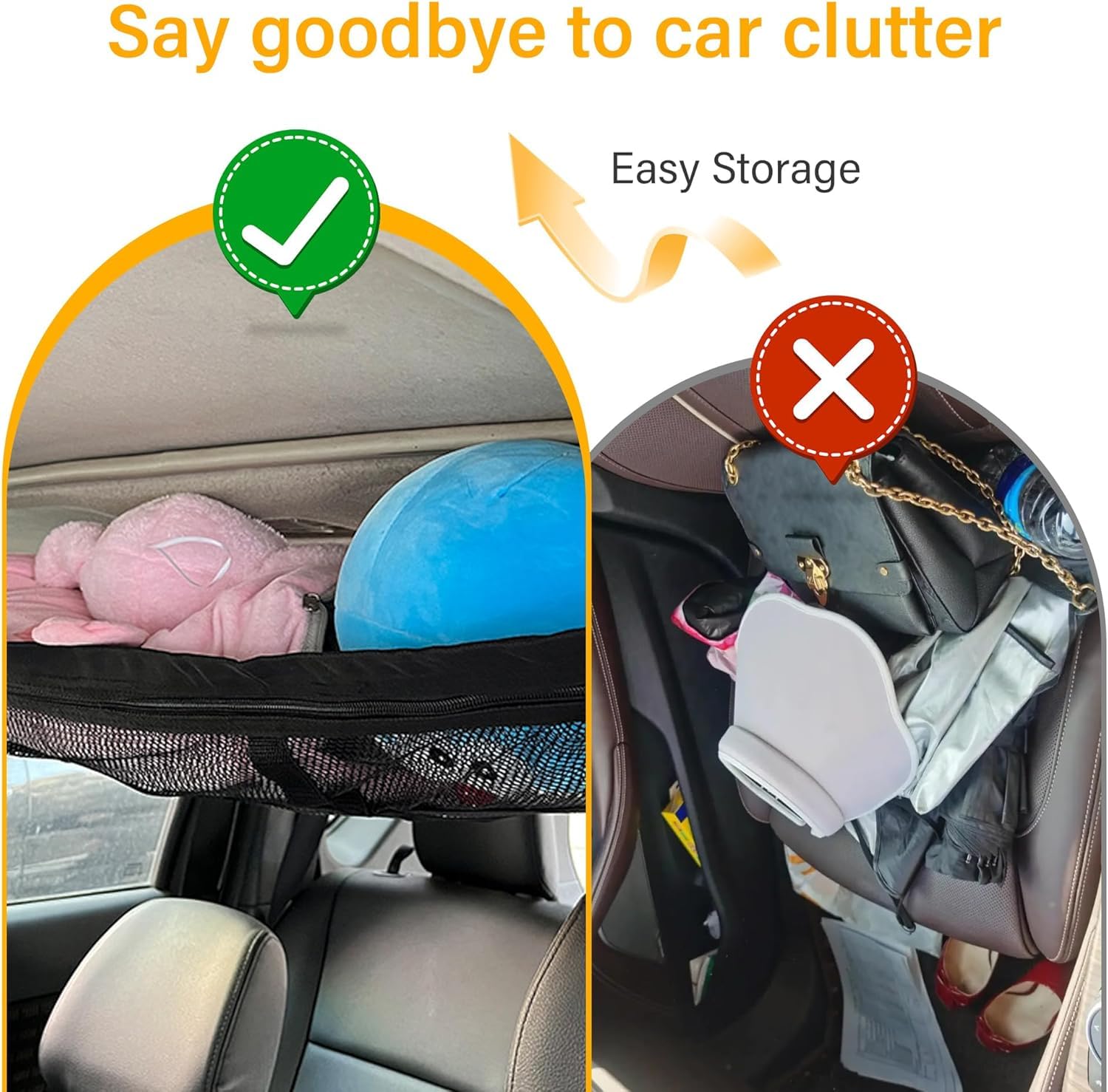Upgrade Car Ceiling Cargo Net Pocket with Zip,Double Layers+Avoid Sagging Roof Cargo Bag for Toy,Quilts,Tickets,Universal Road T