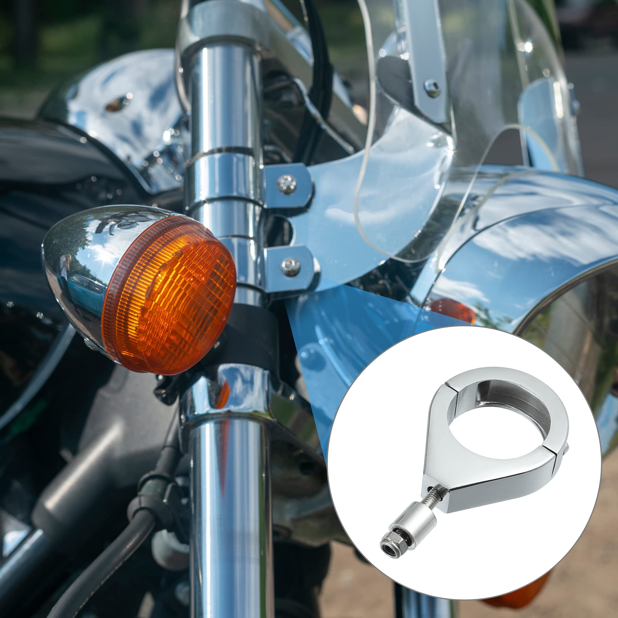 Acropix Universal Motorcycle Turn Signal Light Fork Clamps Kit 41Mm 1.6Inch Chrome - Pack Of 2