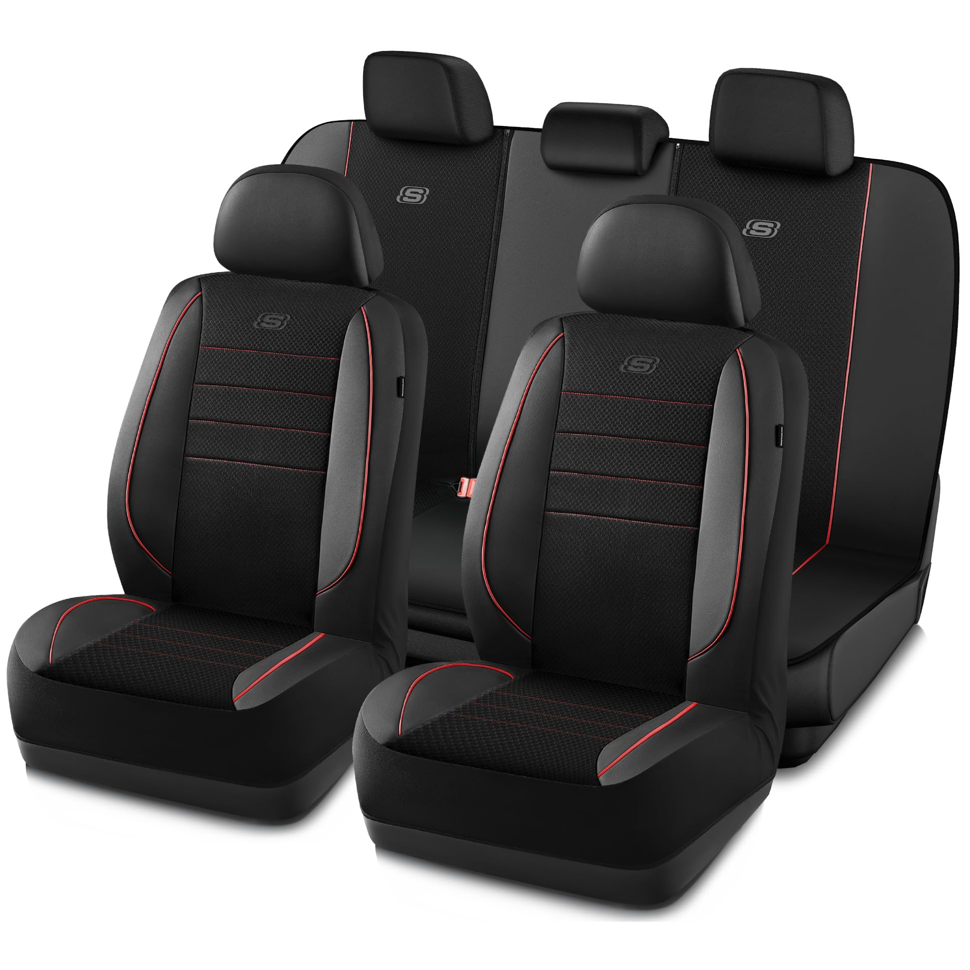 Skechers Memory Foam Seat Covers,Air Cool Mesh Thick Car Seat Covers,Piping Leather Car Seat Protector Full Set,Airbag Compatibl