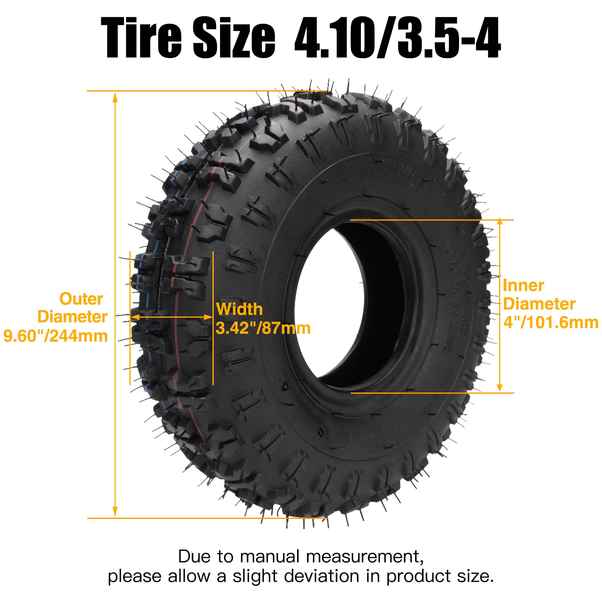 FVRITO 2 Pack 4.10-4 Tire with Inner Tube for Lawn Mowers, Garden Equipment, Go-Carts, Kid ATVs - Durable Rubber Construction