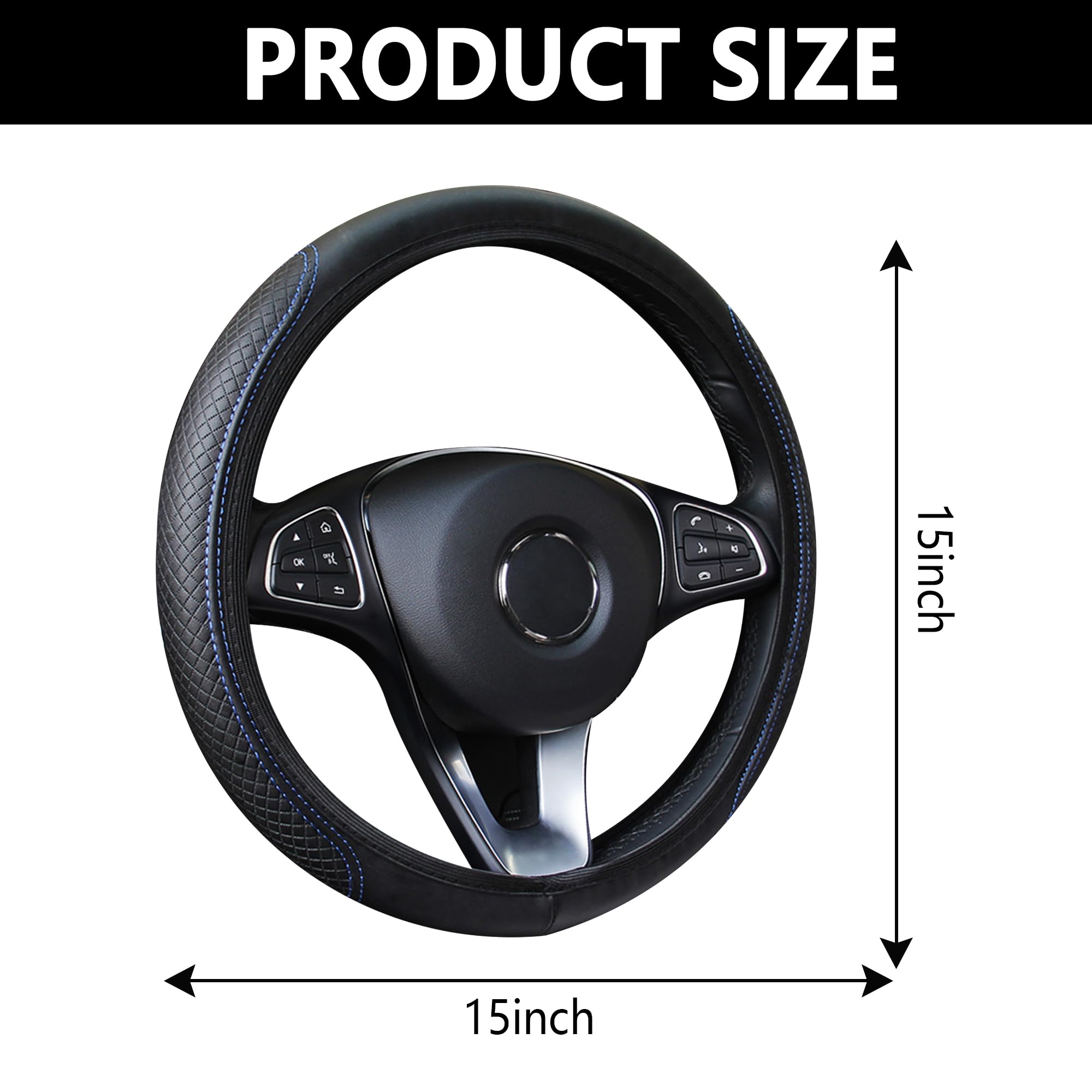 Leather Steering Wheel Cover,Anti Slip Car Steering Wheel Cover For Car Decorations & Steering Wheel Protections,Universal 15Inc