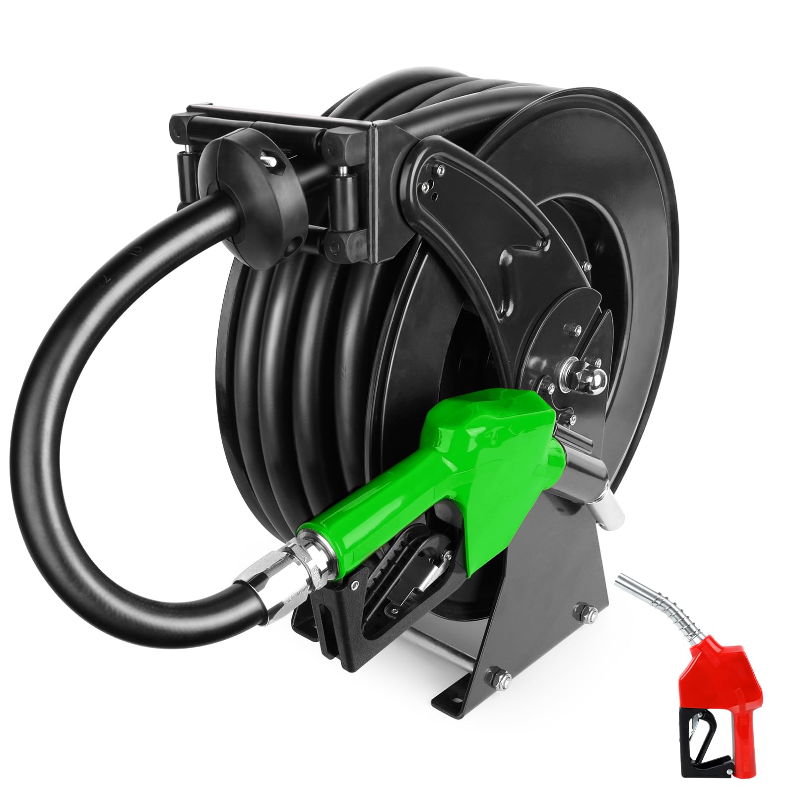 3/4 Inch Fuel Hose Reel Black, 300PSI Diesel Fuel Transfer Hose Working with 12V Pump & Tank, 3/4  x 50ft Retractable Hose Reel 