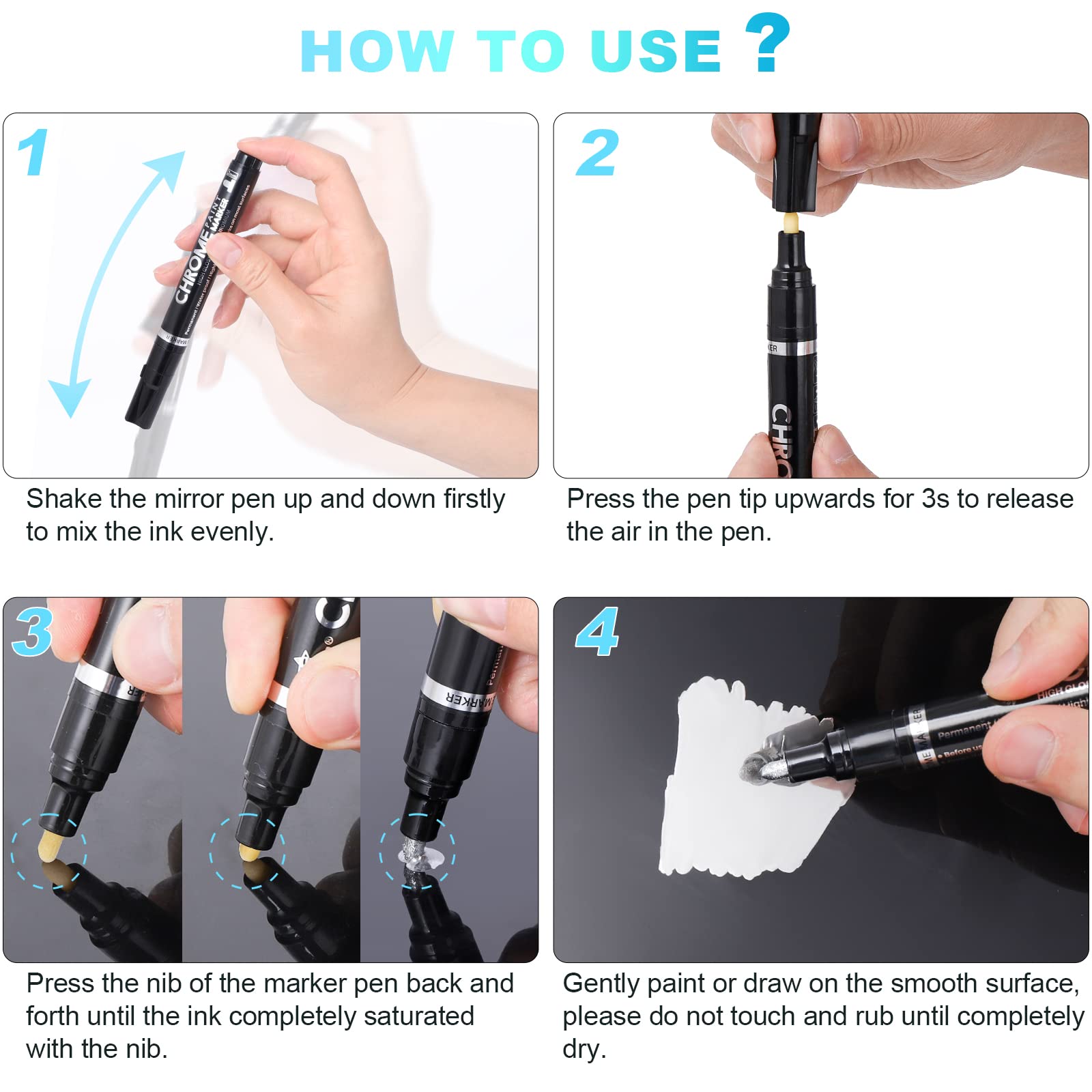 Silver Chrome Paint Marker Pens: Art Liquid Mirror Chrome Paint Pen For Model Painting Metal Plastic Glass Touch Up Repair Kit C