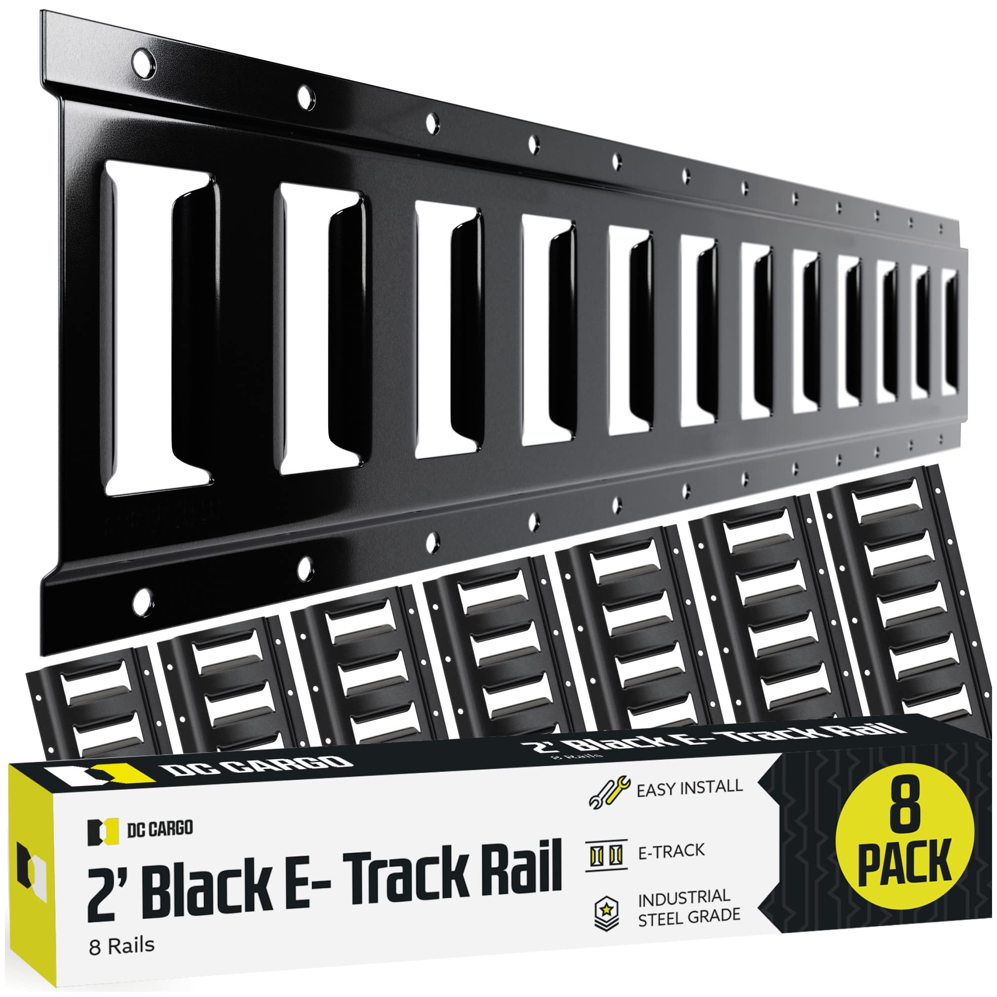 Eight 2' E Track Tie-Down Rail, Powder-Coated Steel Etrack Tiedowns | 2' Horizontal E-Tracks, Pack Of 8 Bolt-On Tie Down Rails F