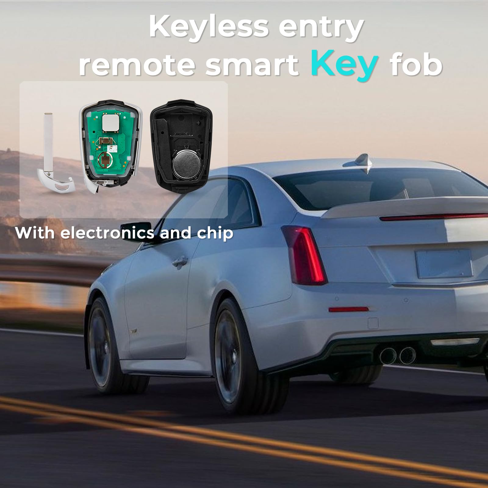 Helloauto Key Fob Cover Fit For Cadillac Escalade Xts Xt5 Ats 2015-2019, Keyless Entry Remote Key Fob For Cadillac Cts Sedan, Ke