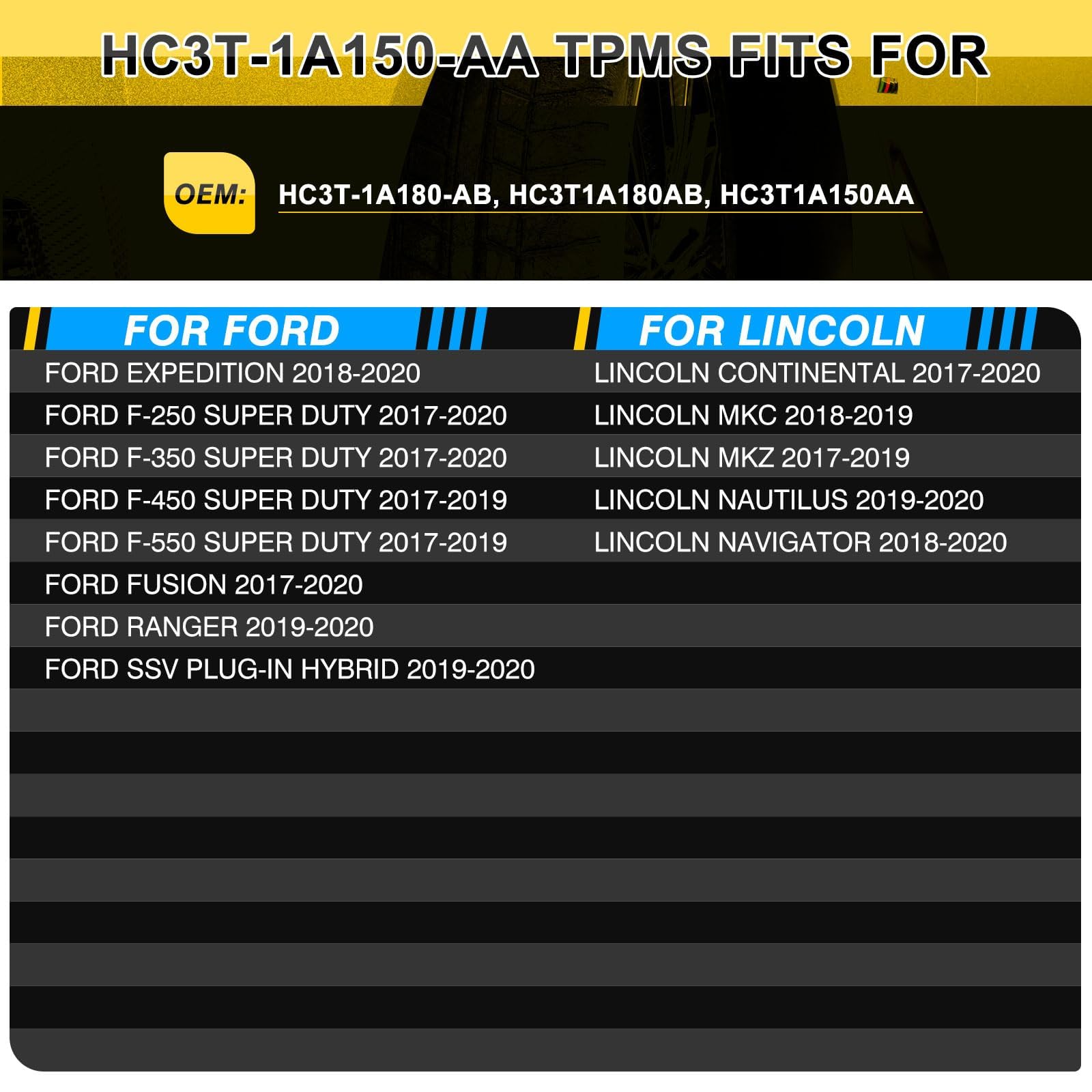 TPMS Sensor, 315MHZ Tire Pressure Monitor System Sensors for Ford Expedition 2018-2021, F-Series SD 2017-2021, Fusion 2017-2021,