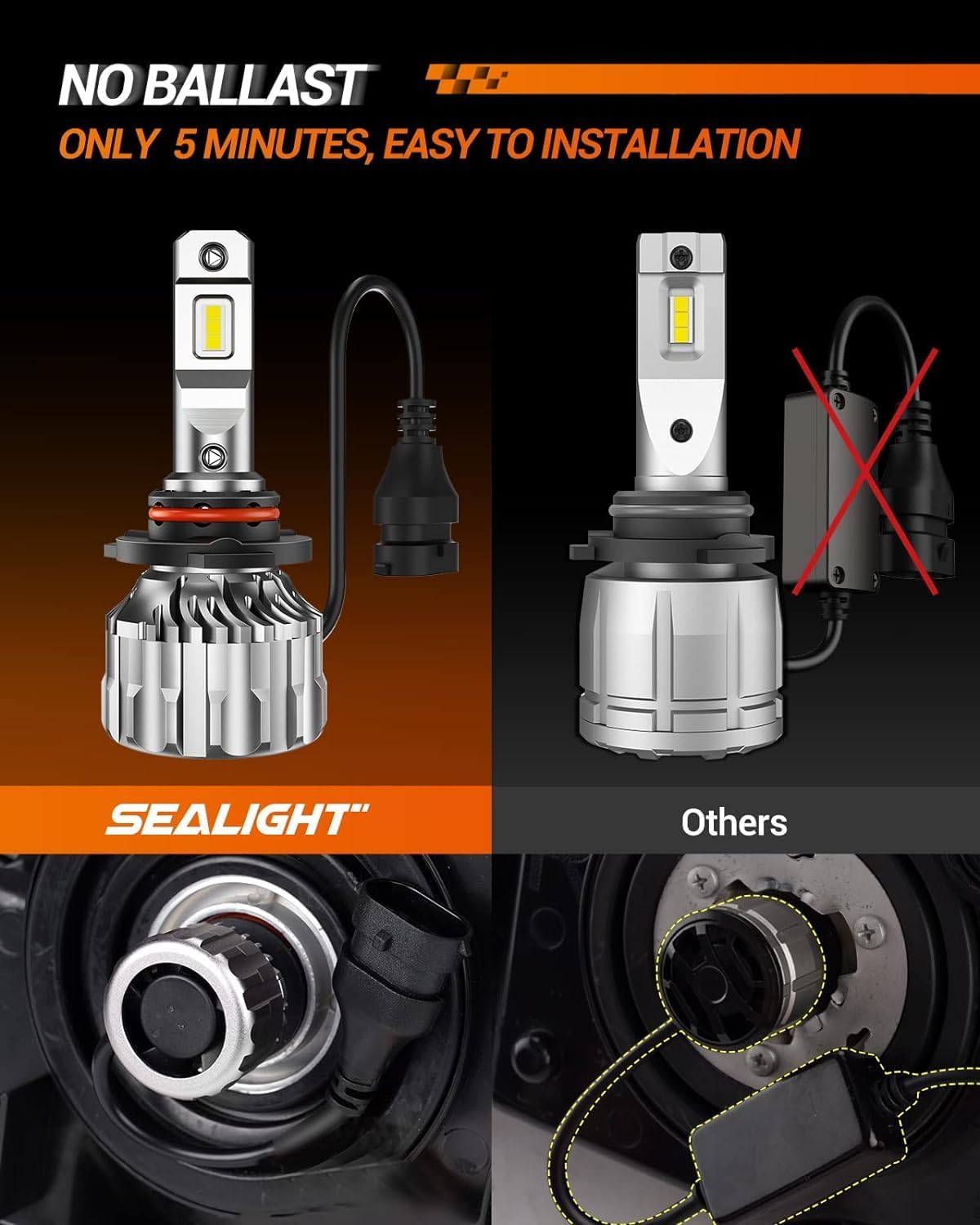 Sealight 9005/Hb3 9006/Hb4 Bulbs Combo, 800% Bright 6500K Cool White S6 9005 9006 Hi Lo Beam Combo Bulbs 60000+ Hours With 15000