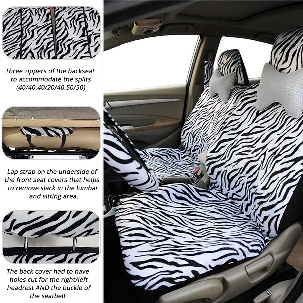 AUTOFAN Zebra Car Seat Covers Full Set with 2 Seat Belt Pads & 15" Steering Wheel Cover for Cars, Trucks, SUVs, Vans - Polyester