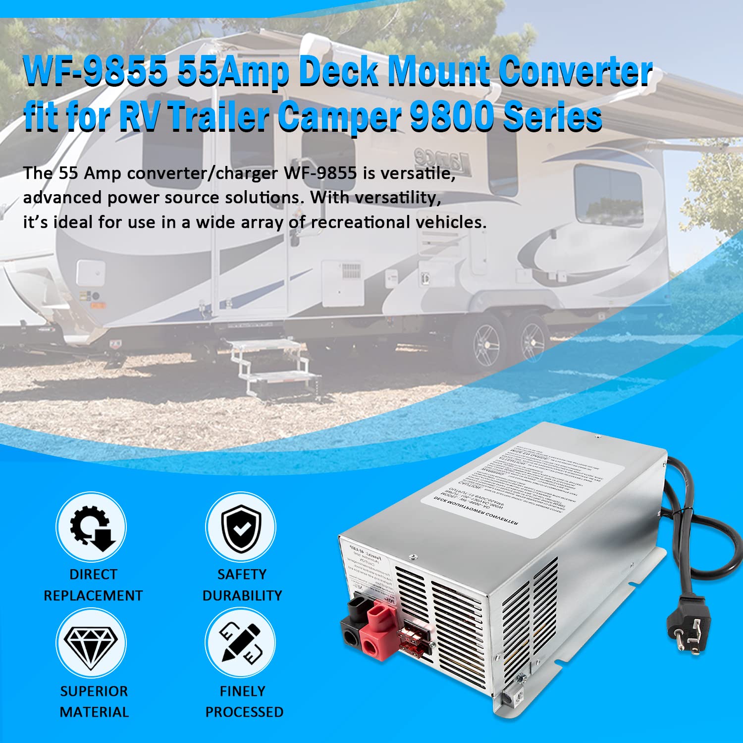 WF-9855 55 Amp Deck Mount Charger/Converter with Lithium-Ion Switch Replacement for RV Trailer Camper 9800 Series