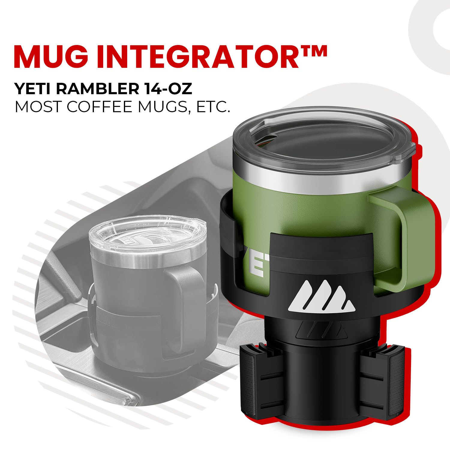 ESSENTIALLY ENGINEERED Integral Expandable Mug Holder - Adjustable Rubber Car Cup Holder for YETI 14oz Rambler - Black T13