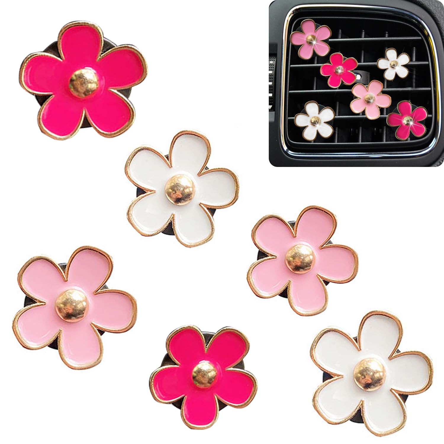 Car Air Freshener Vent Clips For Women 6 Pieces Cute Car Vent Clips Decorations Daisy Flower Car Accessories Air Freshener Clips
