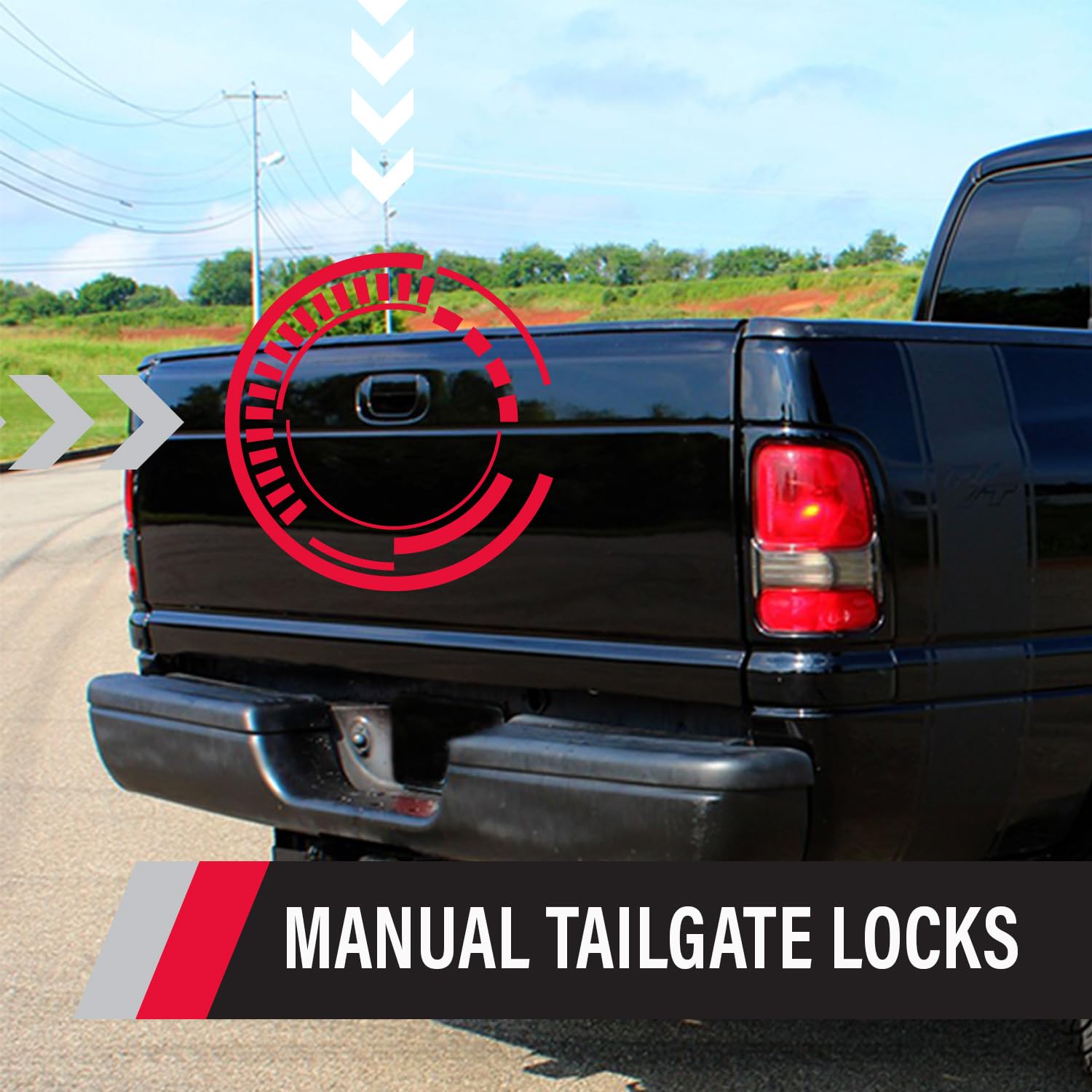Pop & Lock - Manual Tailgate Lock For Dodge Ram 1500, 2500, And 3500, Fits 1994 To 2001 (Black, Pl3300, Works With No Factory Lo