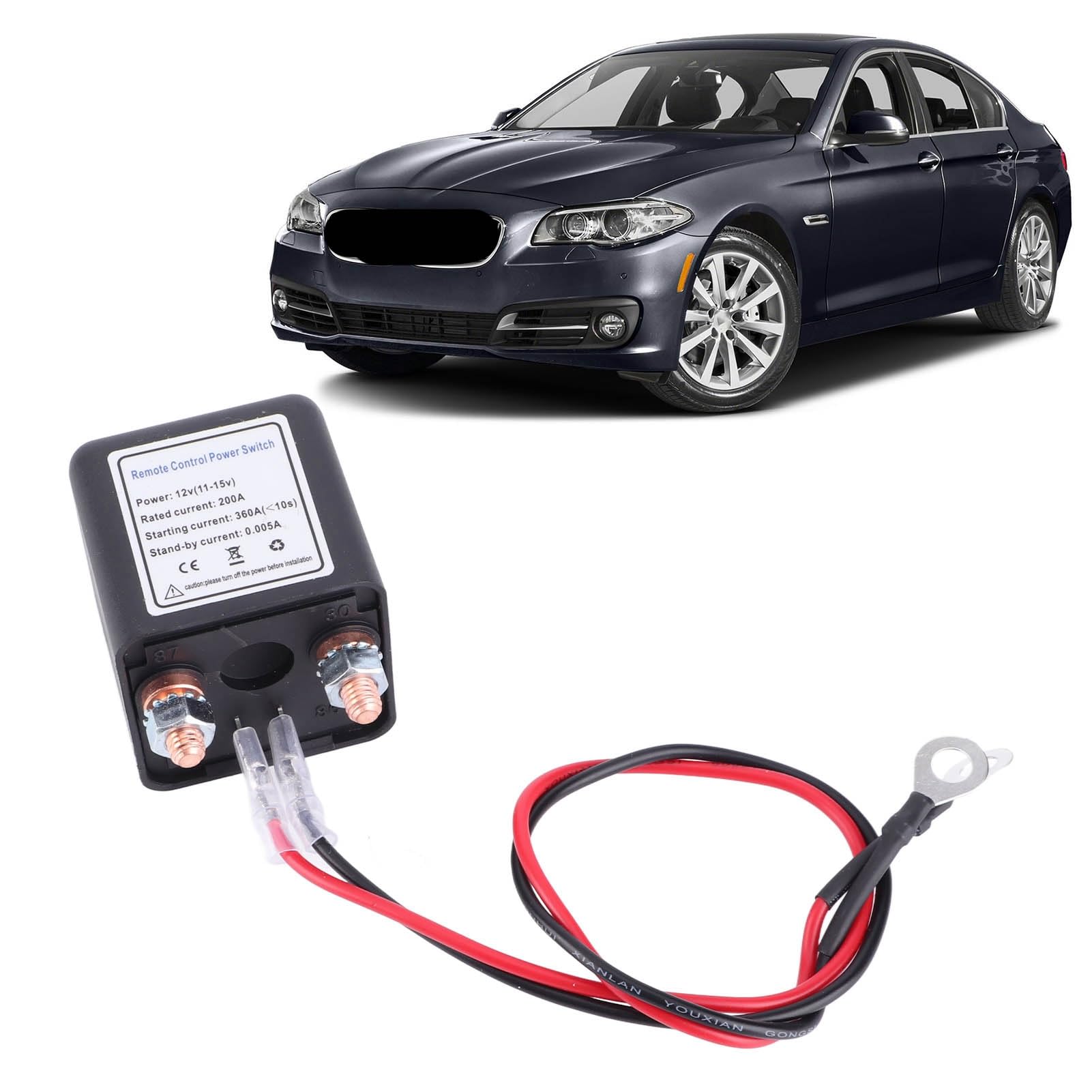 Diydeg Remote Battery Disconnect Switch 200A, Anti-Theft Cut Off for Car, RV, Boat, Black, Dual Remote Control, Durable ABS Material