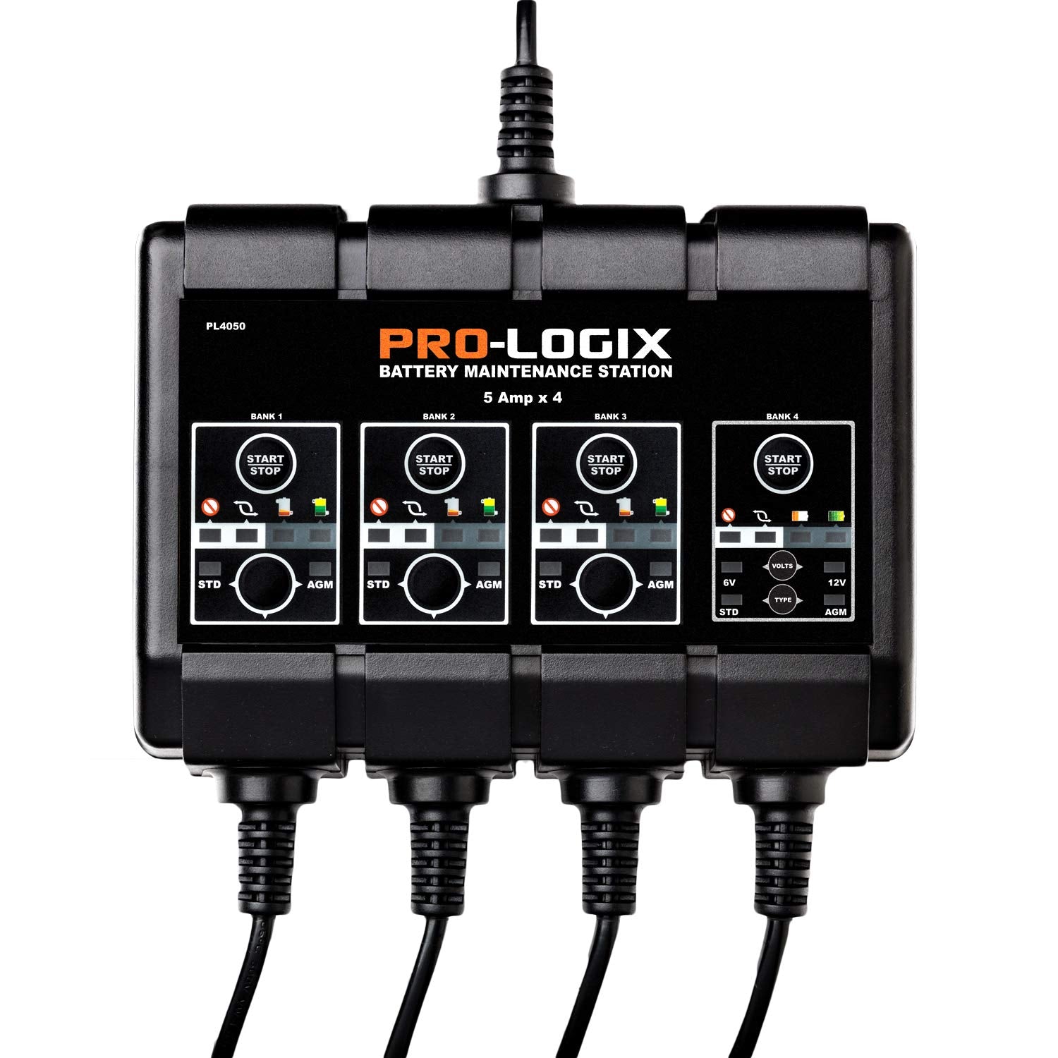 Clore Automotive Pl4050, Pro-Logix 4-Bank, 20-Amp (5-Amp Per Bank) Fully-Automatic Smart Charger, 6V And 12V Battery Charger, Ba