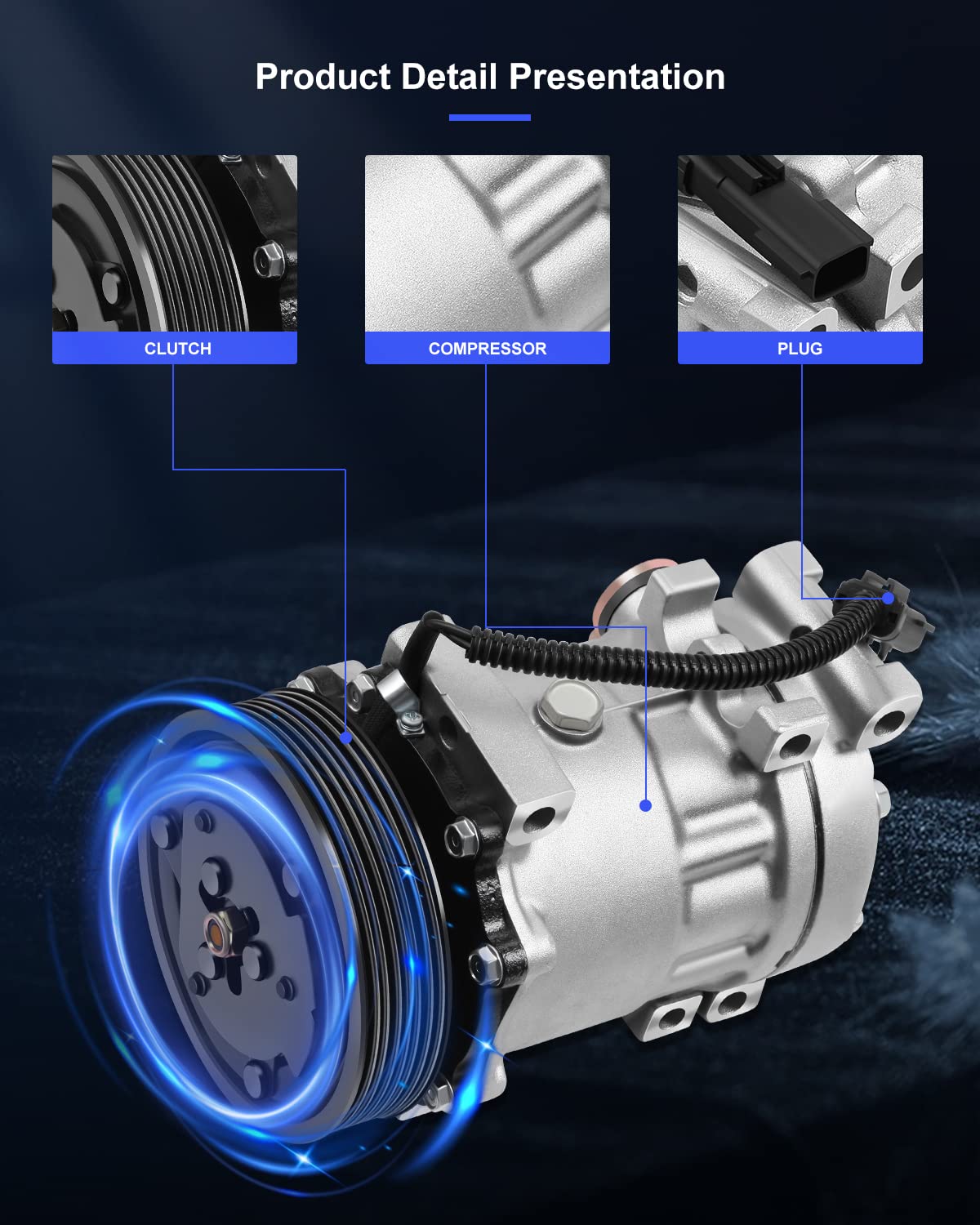 Eccpp Ac Compressor 1999-2001 For Dodge Dakota For Dodge For Ram 1500 2500 3500 3.9L 5.2L 5.9L 8.0L A/C Compressor With Clutch S