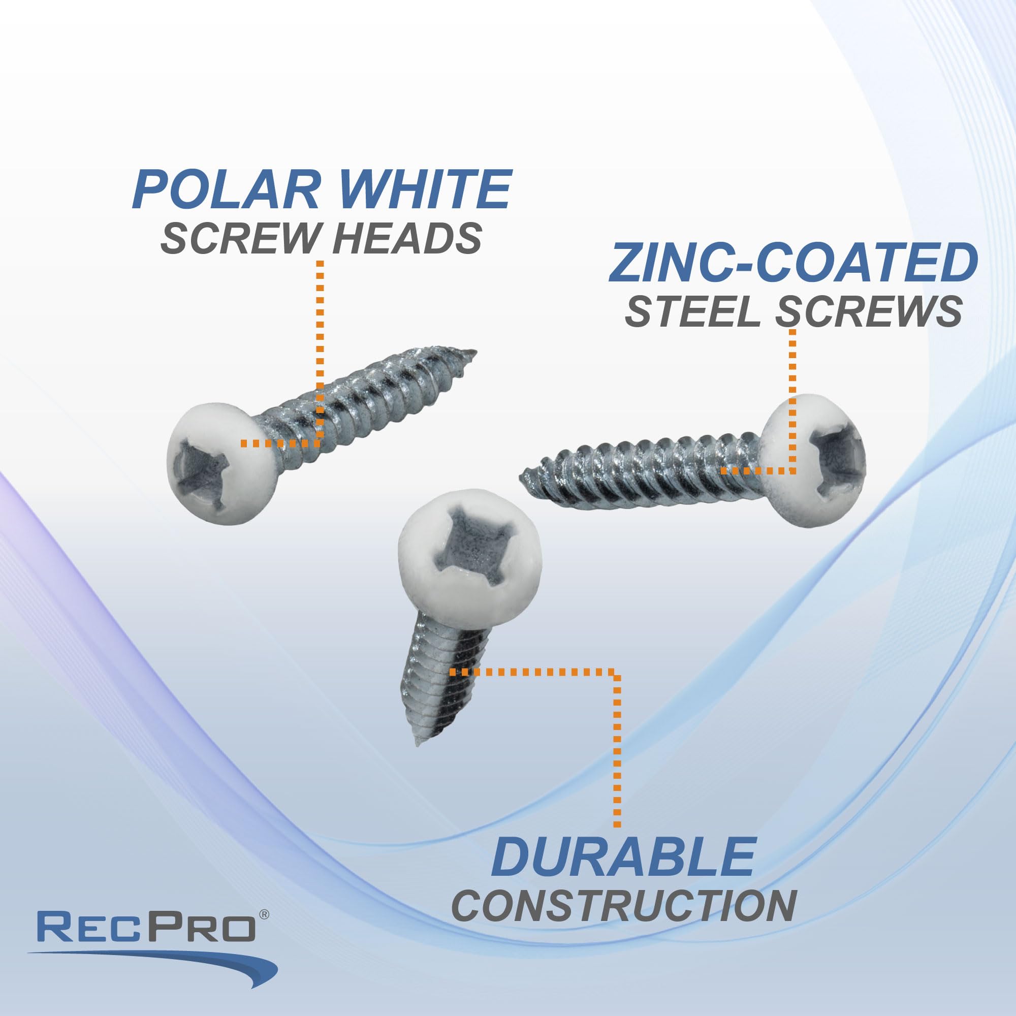 RecPro 8x1 Pan Head Metal RV Screws, Alloy Steel, Polar White, Multi-Pack (50) for RV Interior Use