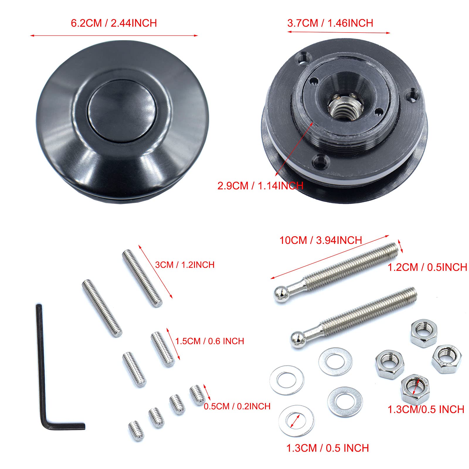 Woopeey Black Aluminum Quick Latch Hood Pins Kit, 2.44 Inch, Stainless Steel, Universal Push Button Lock for Hood & Bumper