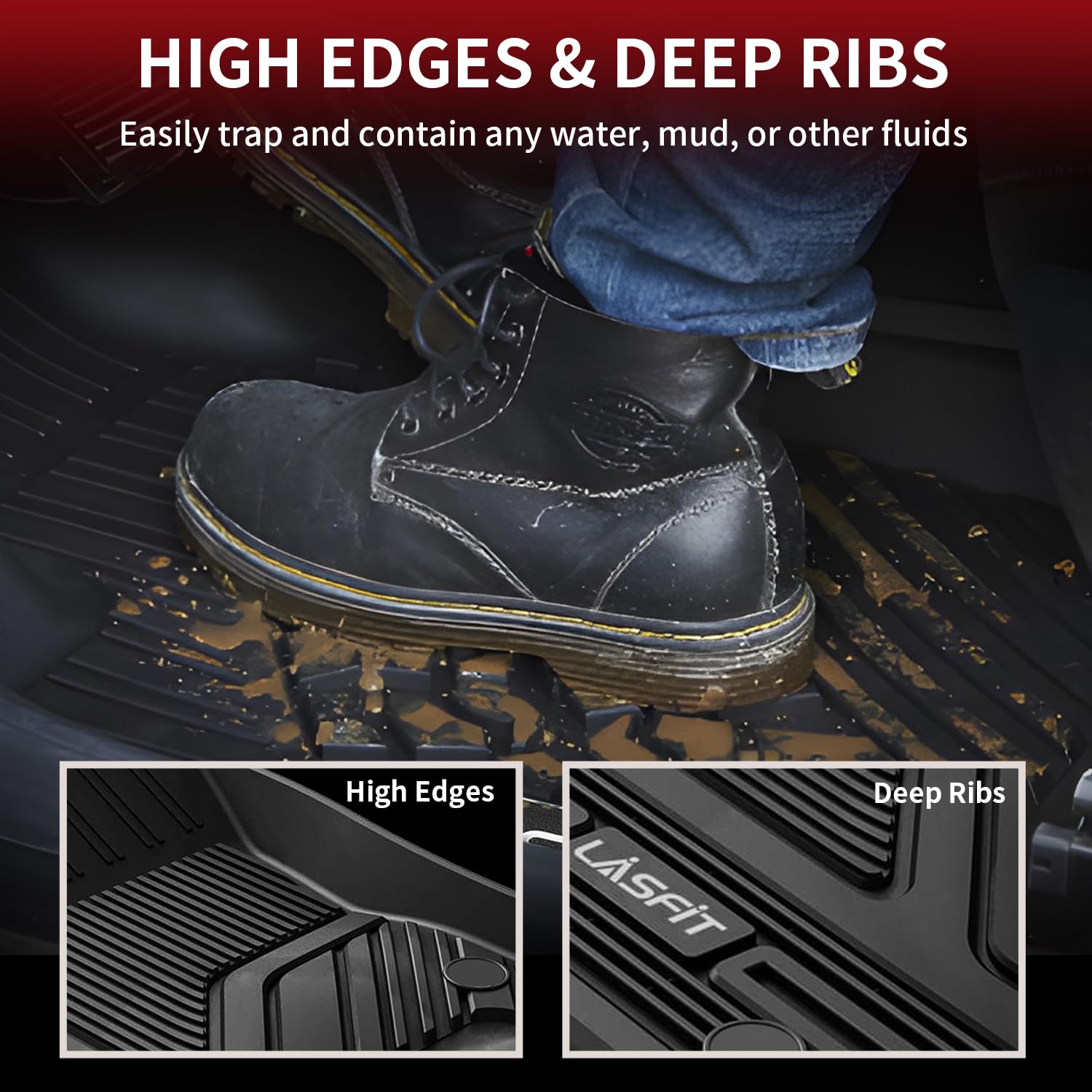 Lasfit Floor Mats For Ram 1500 2019-2024 Crew Cab And Quad Cab Front, Bucket Seat, All Weather Tpe Custom Fit Car Mats Truck Fro