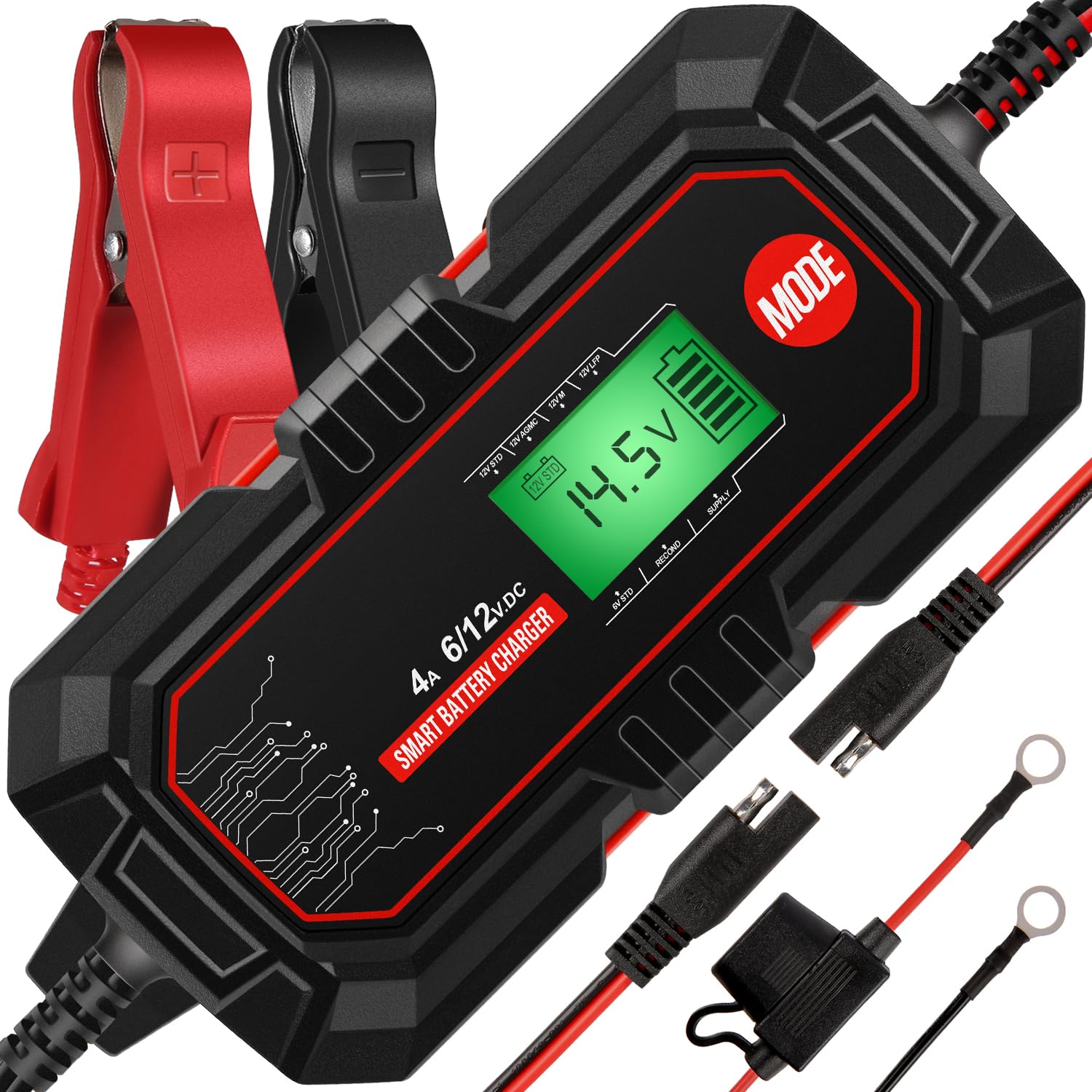 Sailvono 4A Battery Charger, 6V and 12V Smart Trickle Charger, 10-Stages 14.6 Volt LiFePO4 Automatic Battery Maintainer with Sup