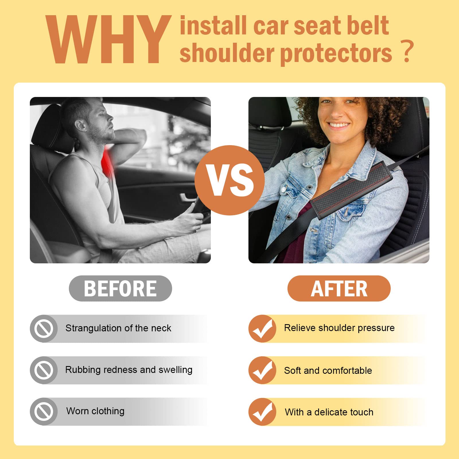Javmoo Seat Belt Pads Leather Seat Belt Covers More Comfort Driving Cushion Helps Protect Your Neck And Shoulders Suit For Car,