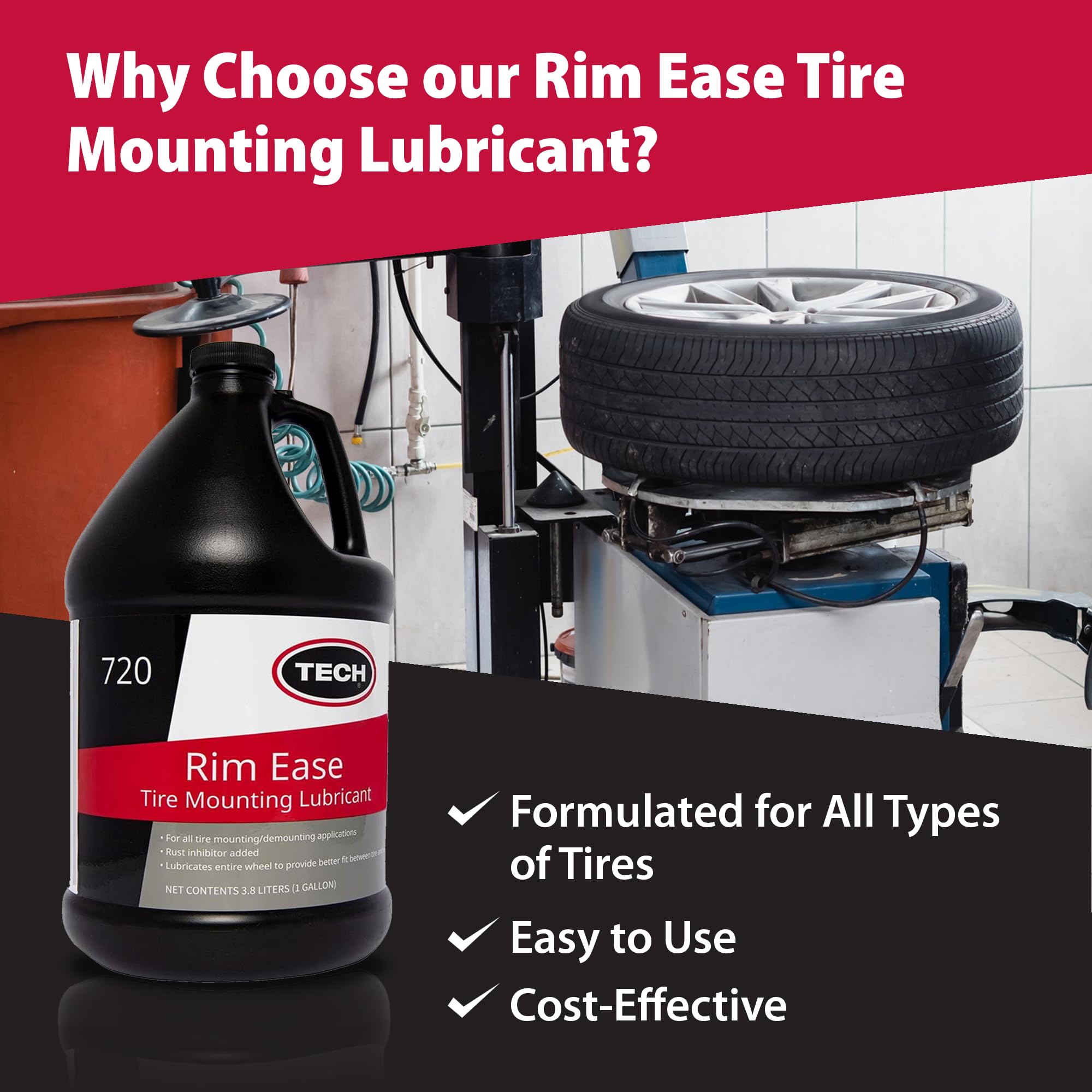 TECH Tire Repairs Rim Ease Tire Mounting Lubricant - 1 Gallon, Petroleum & Silicone Free, Fast & Easy Demounting