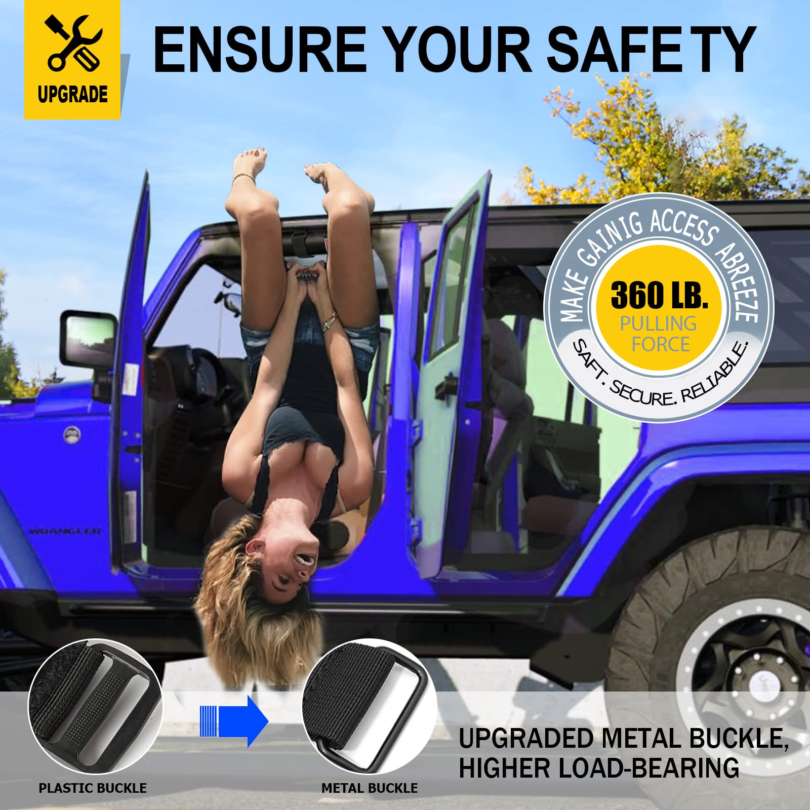 moveland 2 Pack Grab Handle Set for Jeep Wrangler TJ YJ JK, Black Metal, Easy-to-Fit Design, Compatible with 1955-2023 Models
