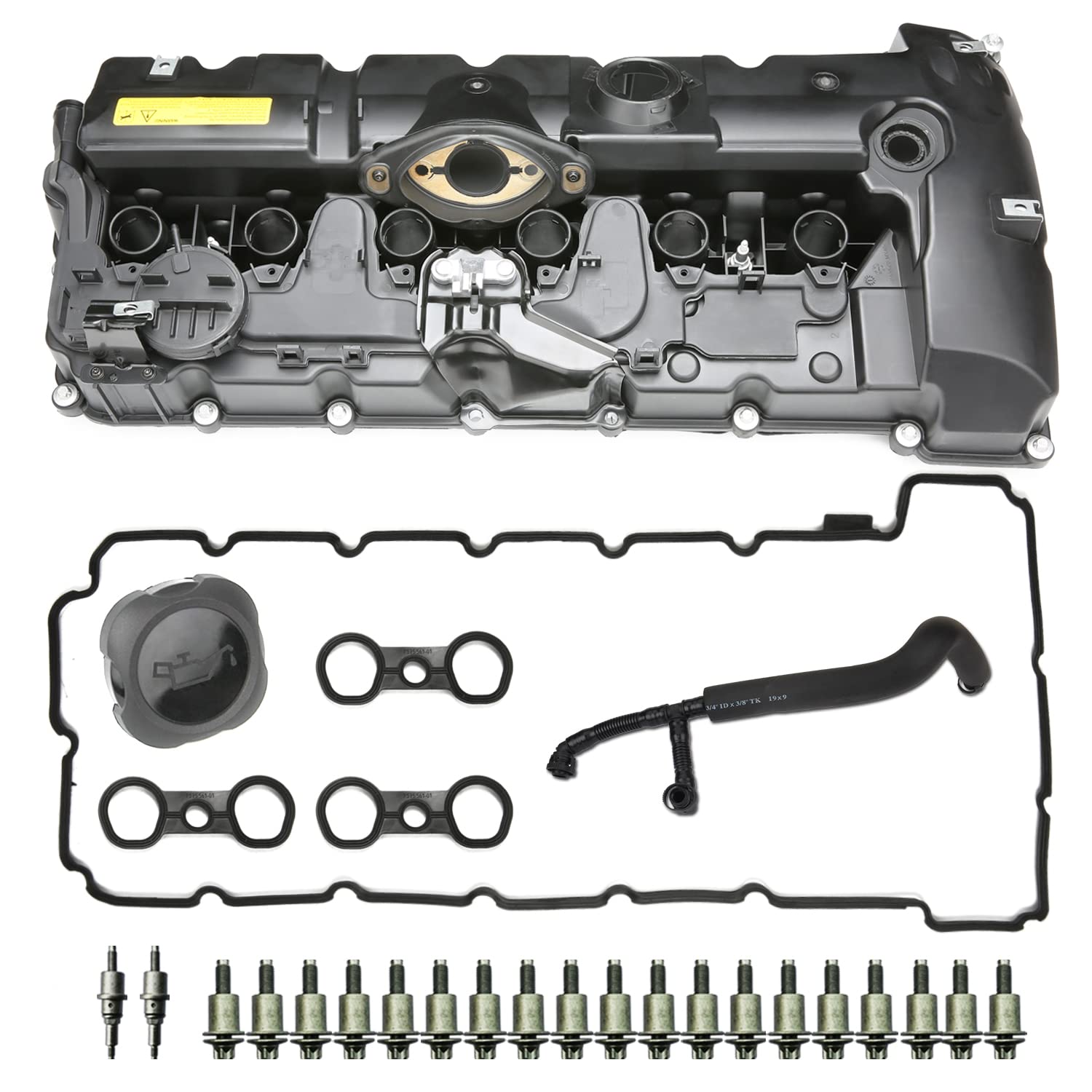 MITZONE N52 Engine Valve Cover Kit with Oil Cap & PCV Hose Compatible with BMW E82 128i, E9X 323i 328i, E60 528i, E70 X5 3.0si, 