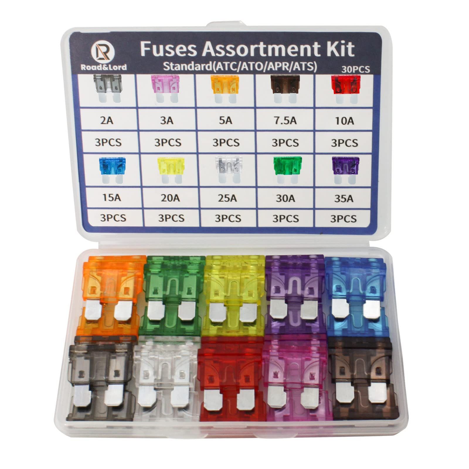 Auto Car Standard Blade Fuses Assortment Kit - 30Pcs Standard Fuse (2A/3A/5A/7.5A/10A/15A/20A/25A/30A/35A) for Car Boat Truck SU