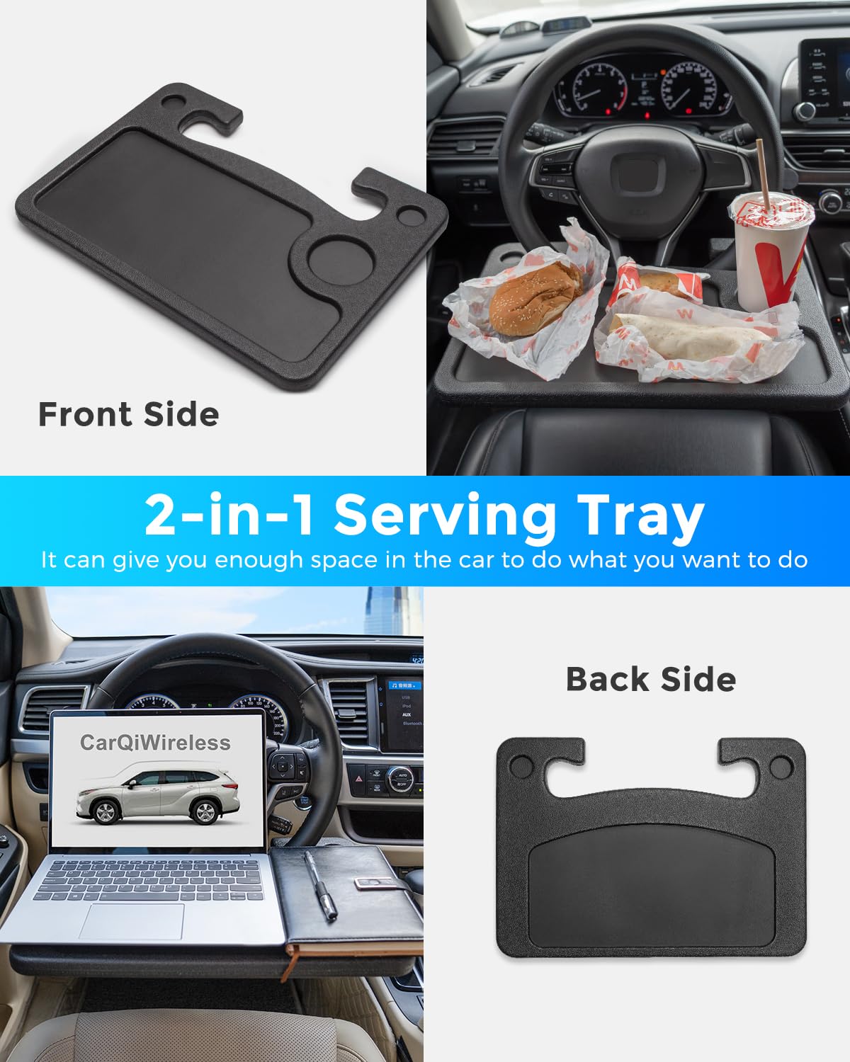Carqiwireless Auto Steering Wheel Desk For Tesla Model 3 Model Y S X (Not For Yoke), Hollow Steering Wheel Tray For Laptop, Tabl