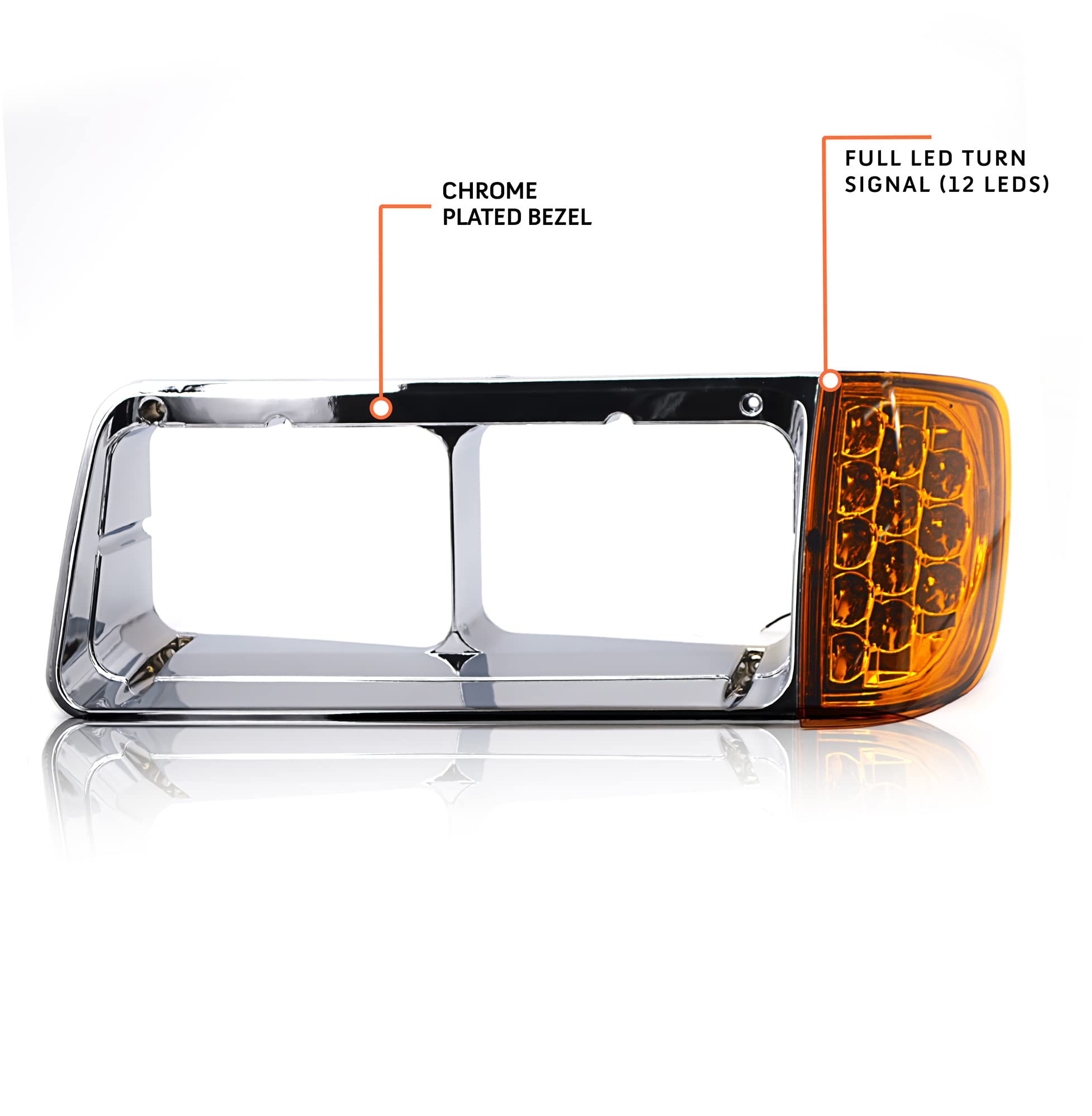 Torque Headlight Bezel Driver Left Side Replacement For 1989-2002 Freightliner Fld Semi Trucks With Amber Led Turn Signal Light