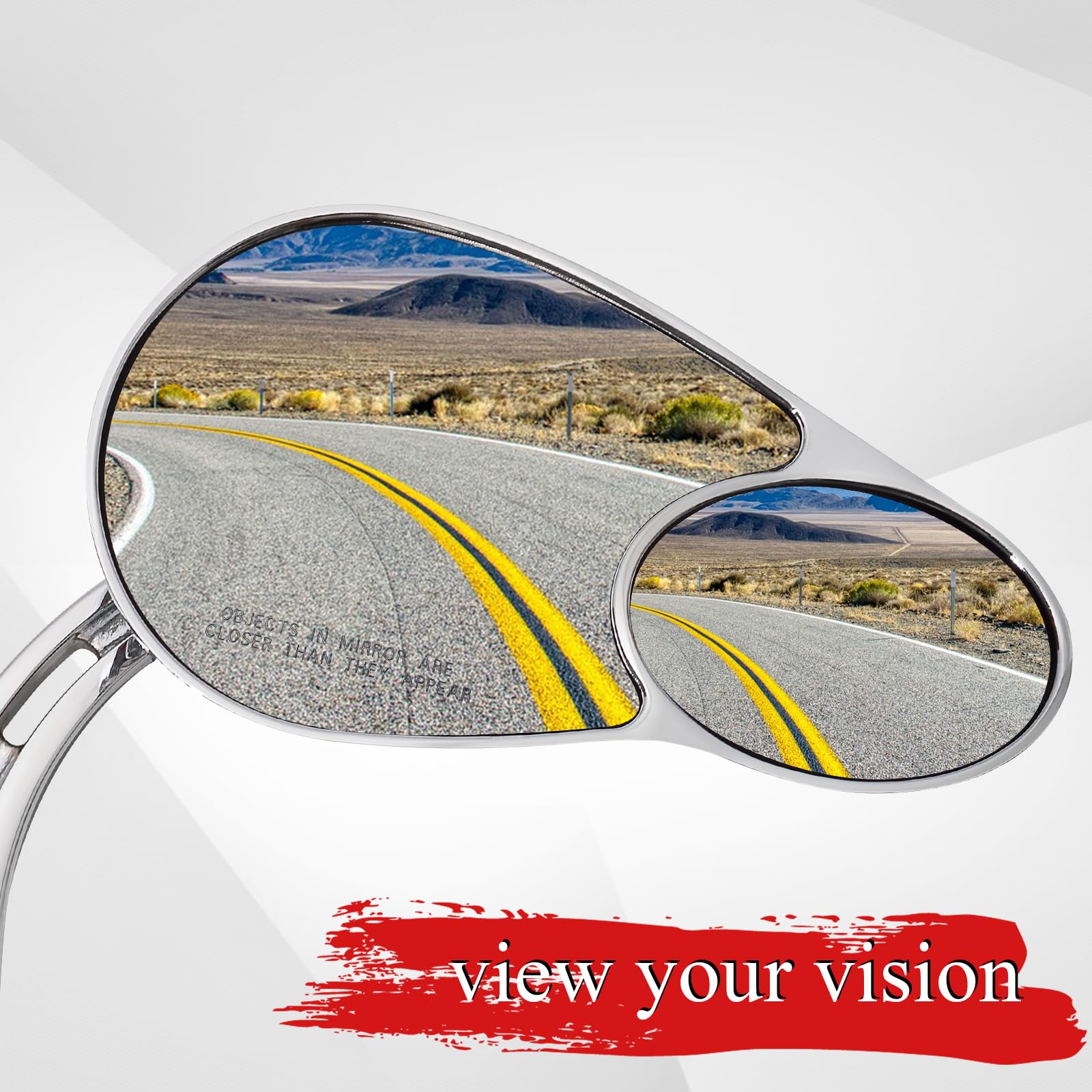 WOWTK Split Vision Rearview Mirrors for Harley 1982-2024, Chrome, Fits Most Models, Iron, Model TK-G-0099-E