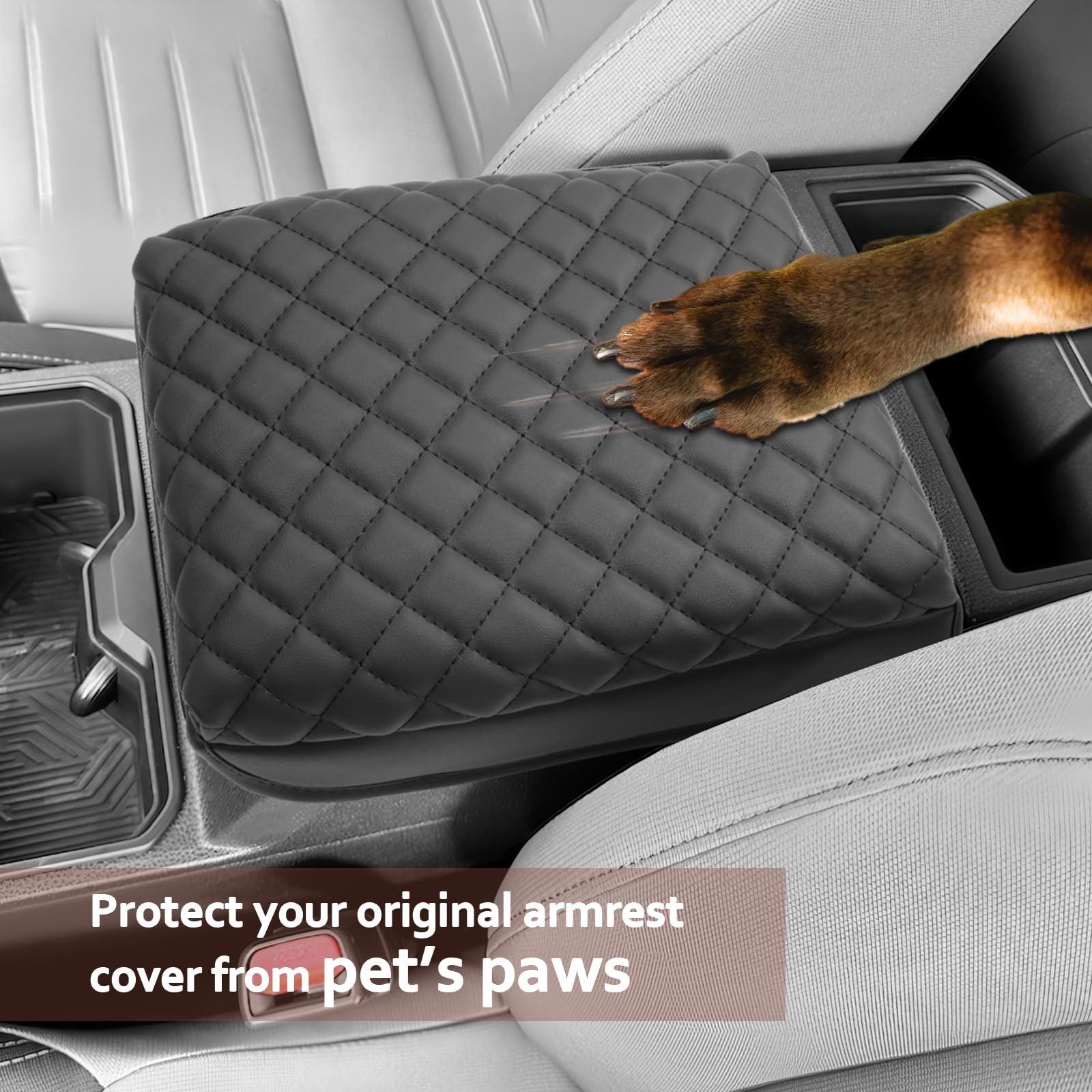 SKTU Tacoma Center Console Cover - Leather Armrest Cushion with Pockets for 2024-2026 Tacoma - Black Type C
