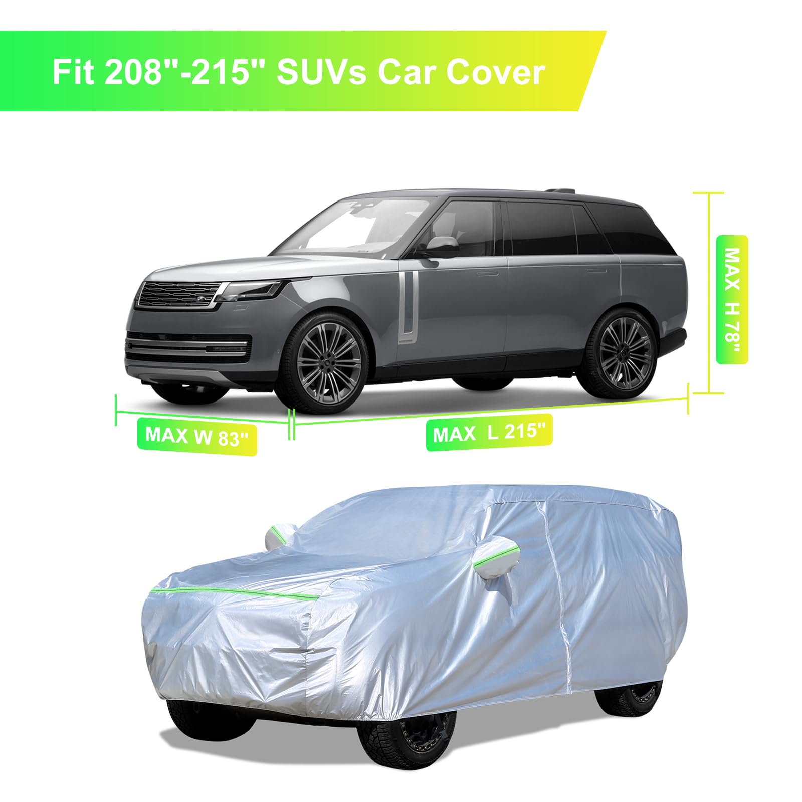 YINOK SUV Car Cover (208-215 inches) - Universal Fit, Waterproof, Dupont Oxford, All Weather, Hail Protector, Sun Protection, Do