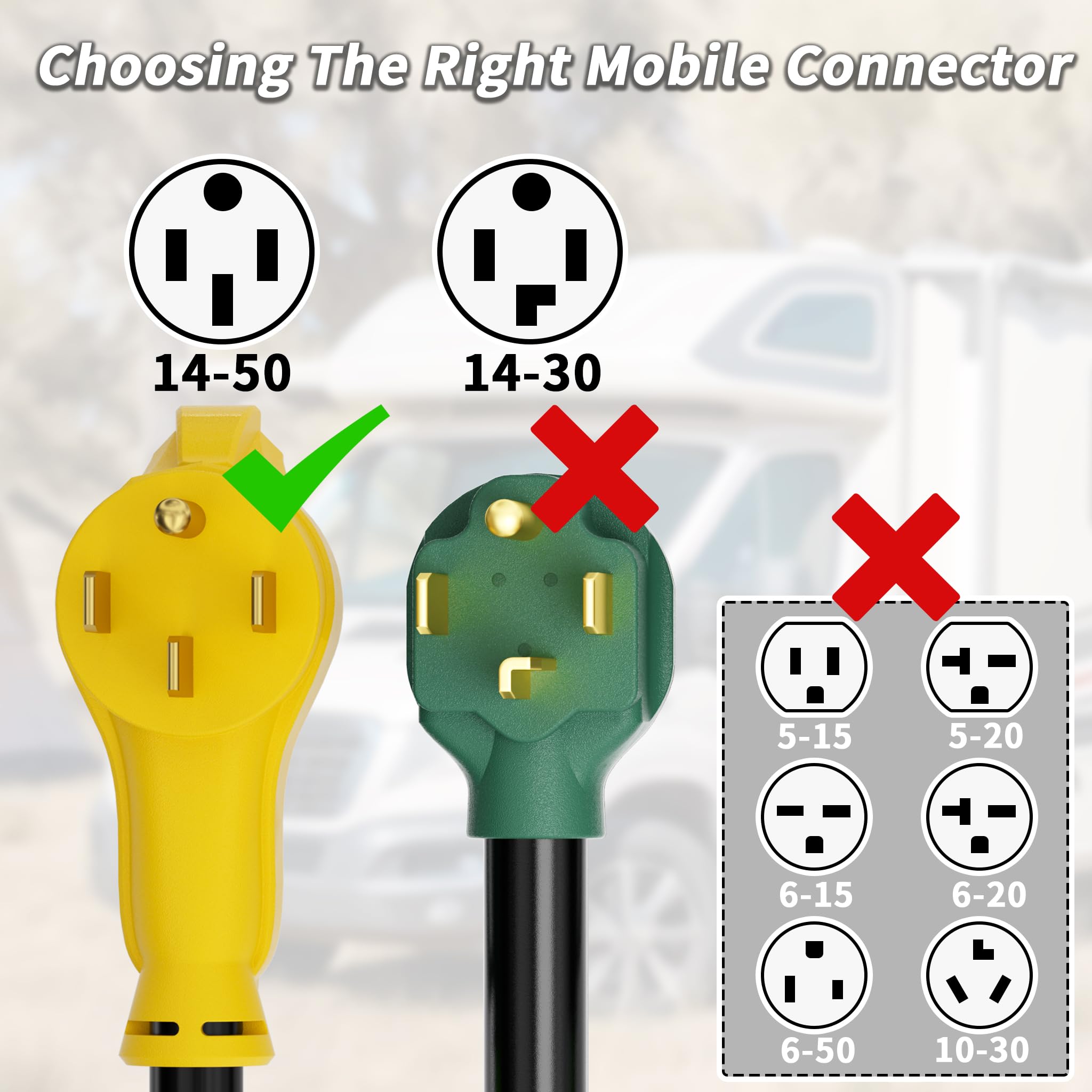 PlugSaf 30FT NEMA 14-50 RV/EV Extension Cord, 50 Amp, Heavy Duty, Waterproof, Black-Yellow, Model PS-30-50, ETL Listed