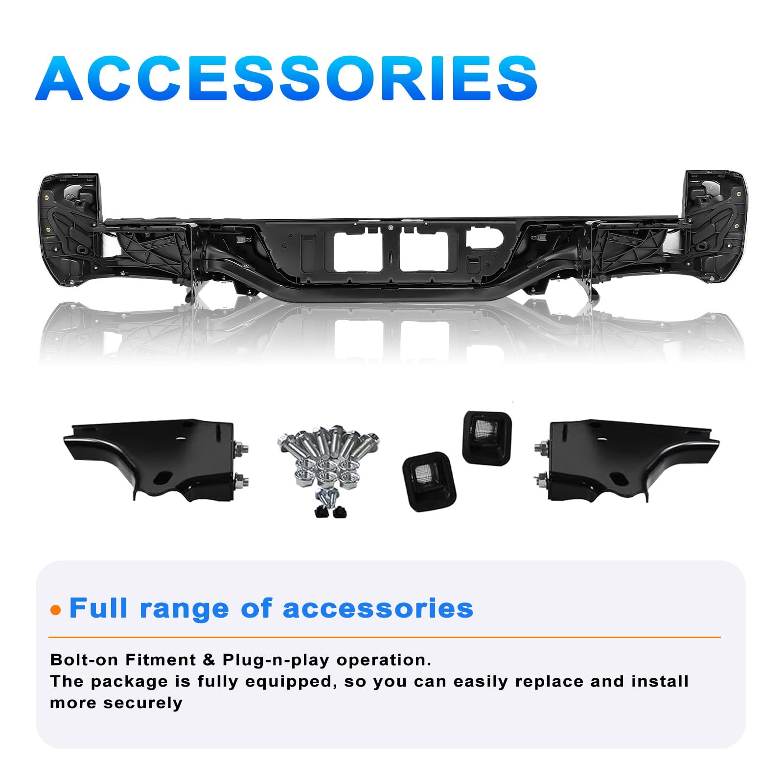 SOCKIR (w/Sensor Holes) Rear Bumper Assembly Fits for 2016-2023 Toyota Tacoma Back Step Bumper Chrome One-piece Molding Anti-Rus