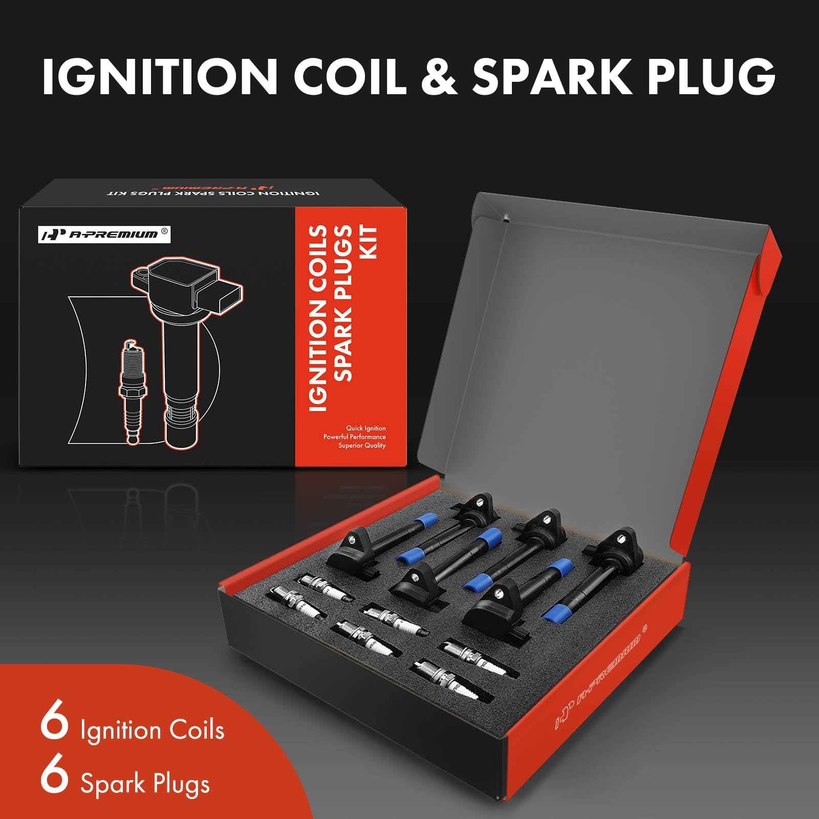 A-Premium Set of 6 Ignition Coil Pack and Iridium Spark Plugs Compatible with Honda Accord 2008-2012 Crosstour Odyssey & Acura R
