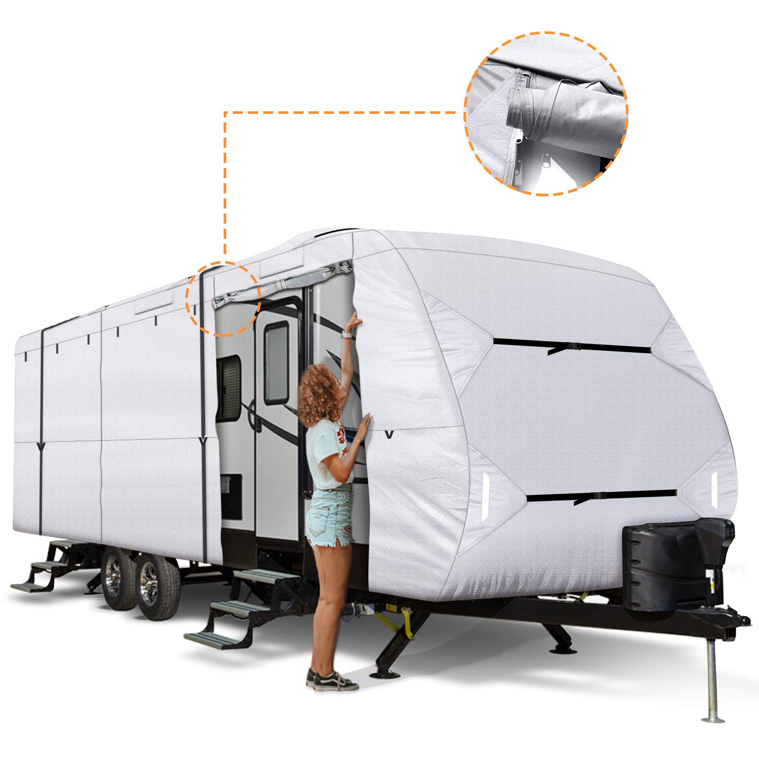 Leader Accessories Upgrade 210D 27'-30' L Travel Trailer Rv Cover With Adhesive Repair Patch, Ripstop Diamond Camper Cover
