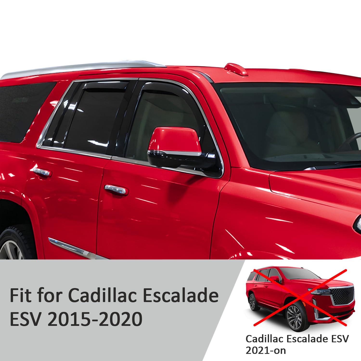 Voron Glass In-Channel Extra Durable Rain Guards For Cadillac Escalade Esv 2015-2020, Window Deflectors, Vent Window Visors, 4 P