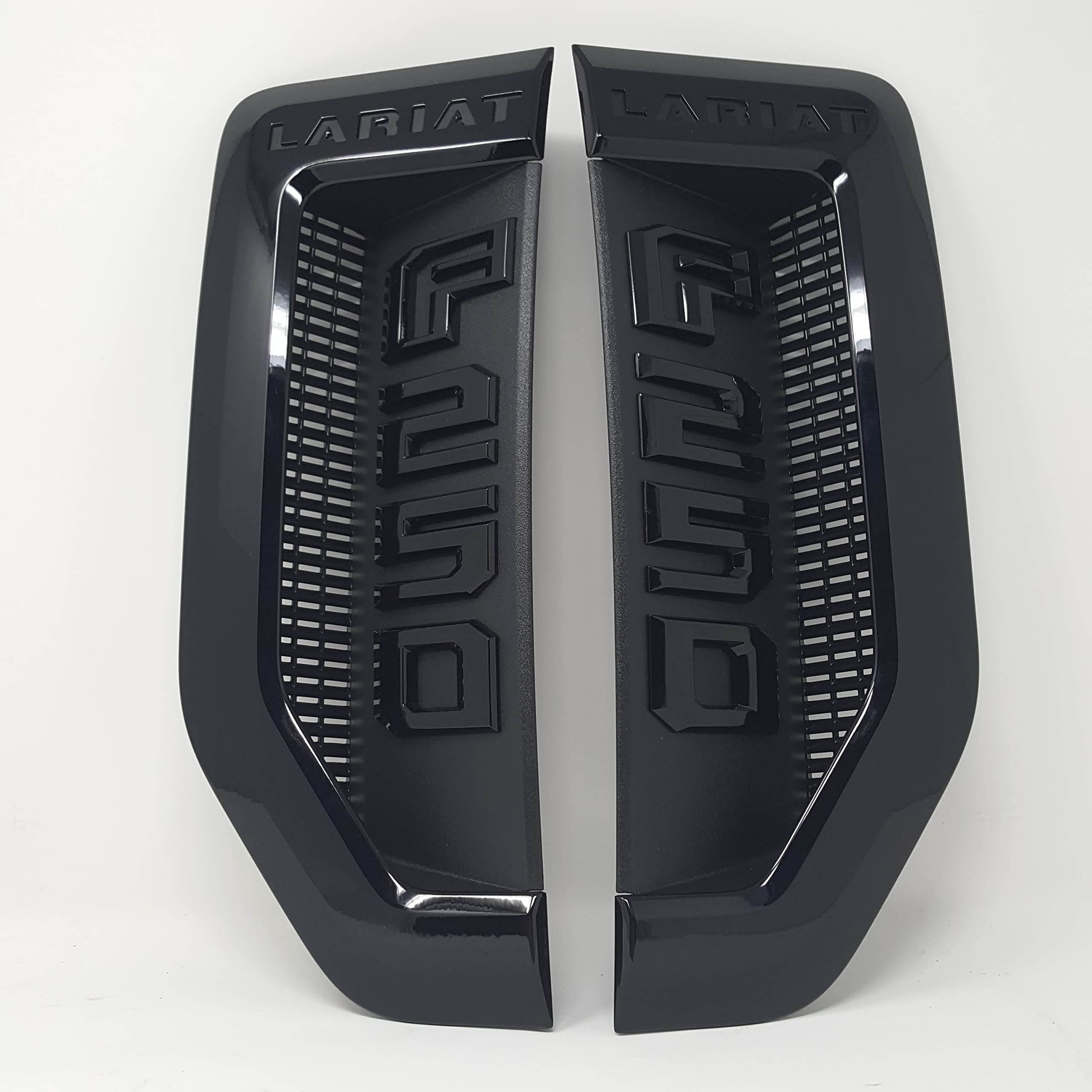 Ford F-250 Lariat Sport Blackout Package Black Fender Emblems KC3Z-16720-AA/AB, OEM Metal, Agate Black