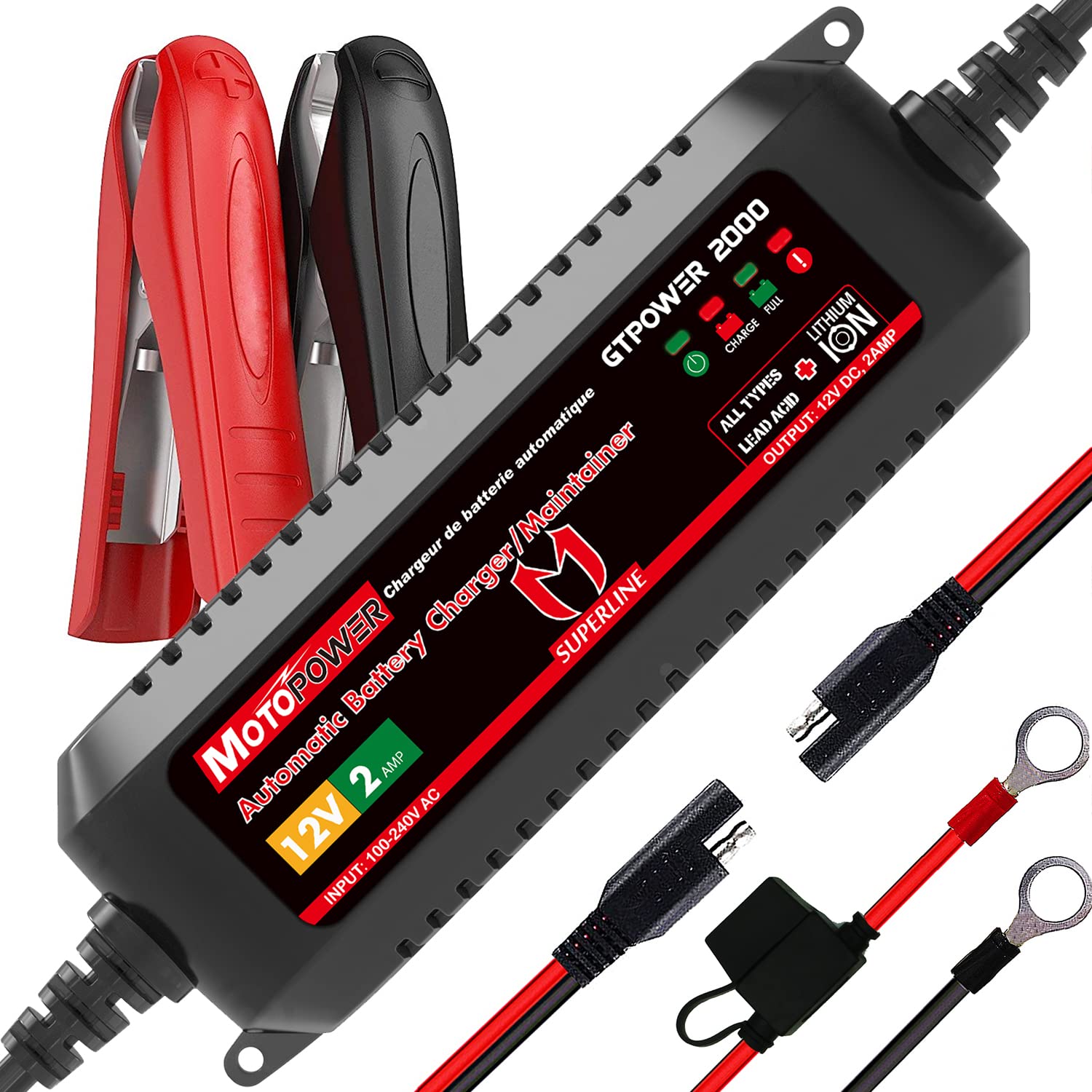 Motopower Mp00207A 12V 2Amp Automatic Battery Charger For Lithium Ion Batteries