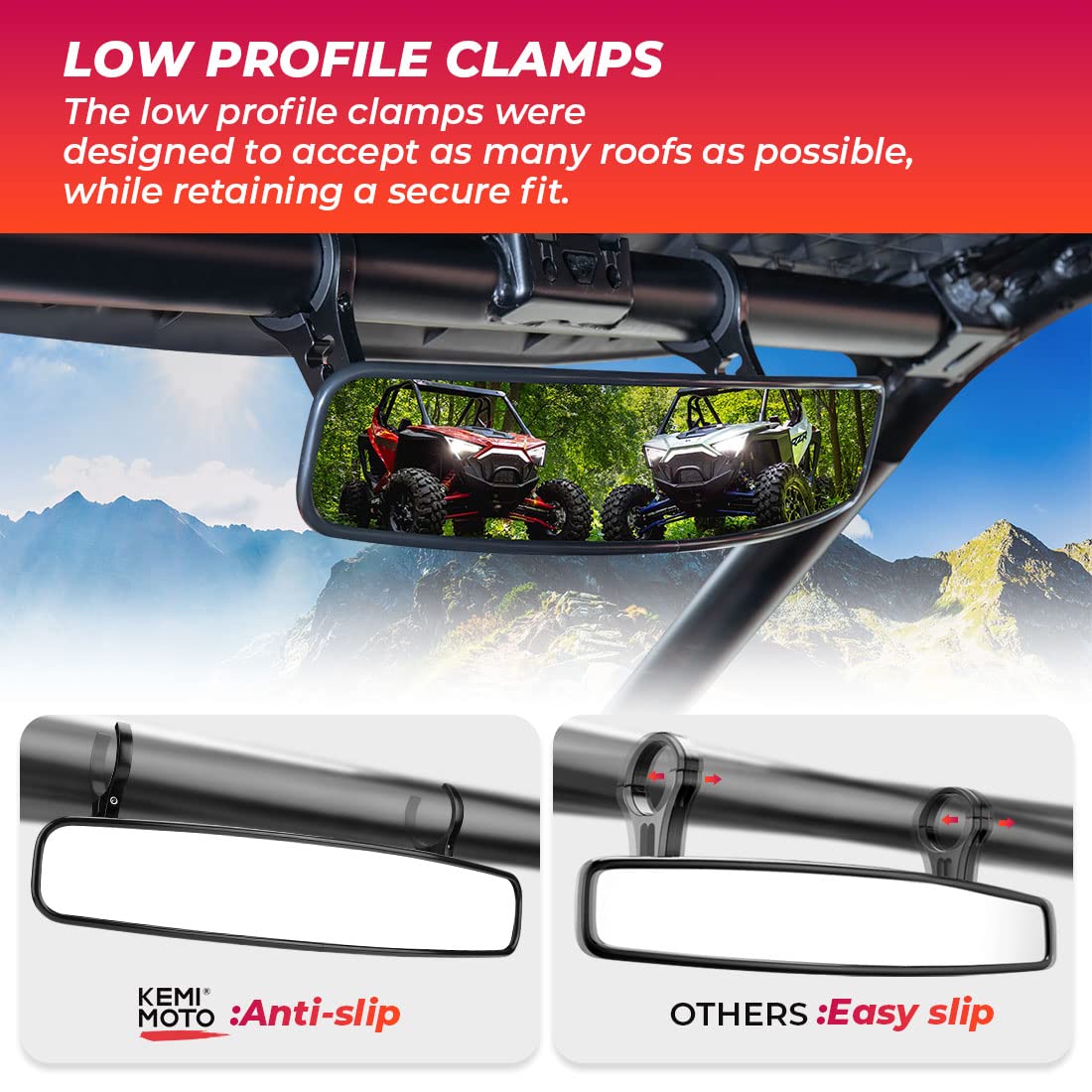 KEMIMOTO UTV Race Mirror 17" Black Plastic, Compatible with Polaris RZR, Can-Am, Pioneer, Talon 1000R, Model UTVB0106-02201