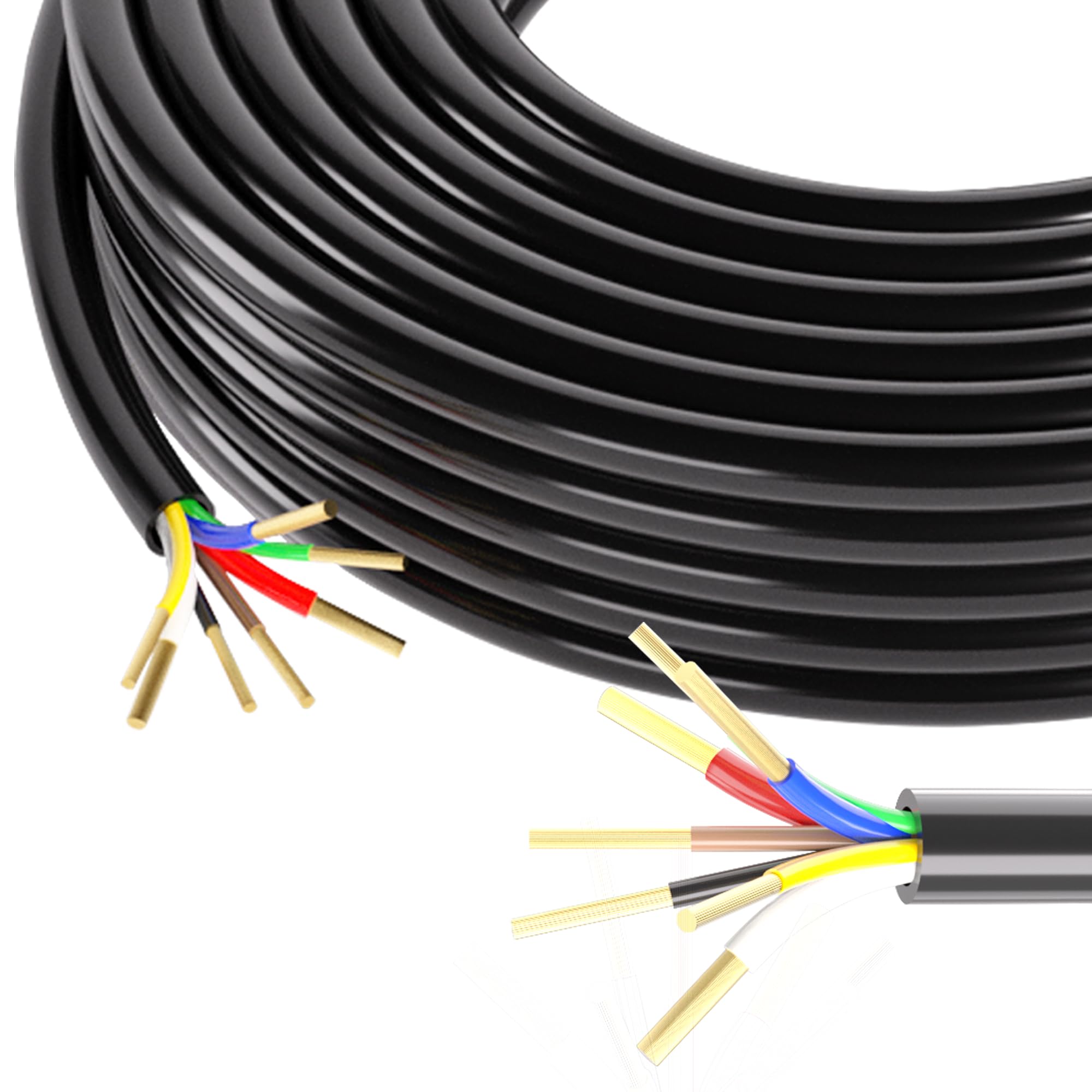 30FT 7 Way Trailer Wire 10/2 12/1 14/4 AWG Multi Gauge -30C to 105C CCA RV Standard 7 Pin Conductor Wire Harness Kit, Fit for 5t