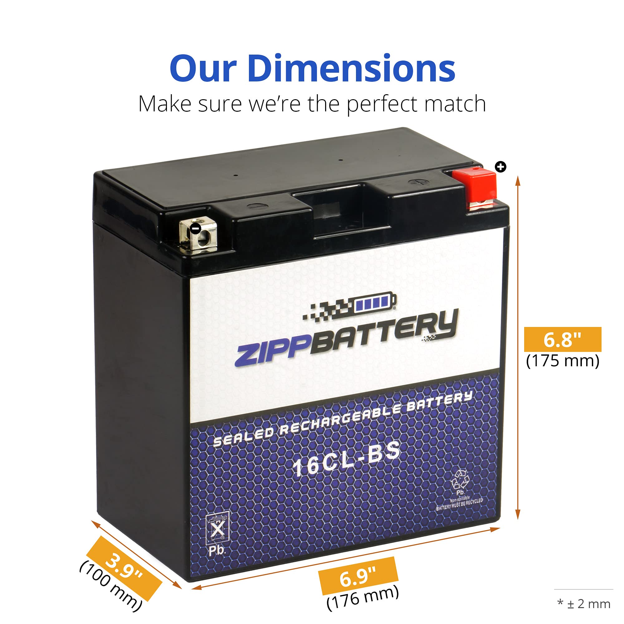Zippbattery Yb16Cl-Bs Maintenance-Free 12V 19Ah Battery Replacement For Atv, Motorcycle, Jet Skis, Scooter, Utv, And More - Nut