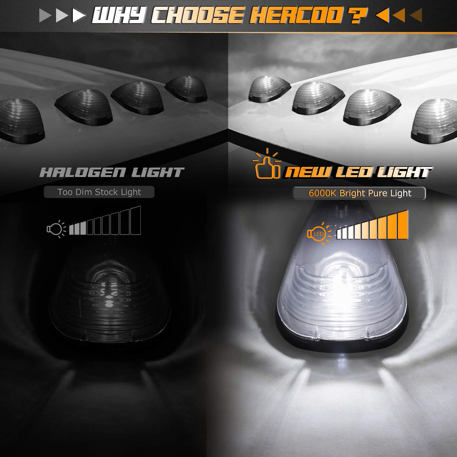 HERCOO Smoke Roof Cab Marker Lights with LED Bulbs for F150 F250 F350 F450 F550 - Durable Acrylonitrile Butadiene Styrene, Qty: 5