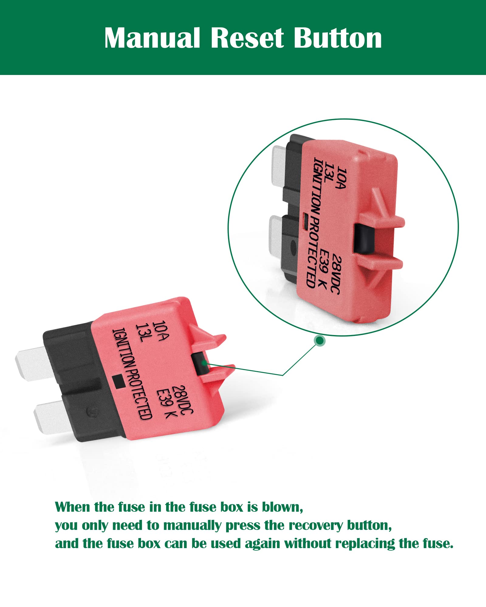LENKRAD 10A Resettable Fuse Breaker - Low Profile ATC/ATO, 5 Pack, 12V-32V DC, Durable Plastic, Model F0162-5PK