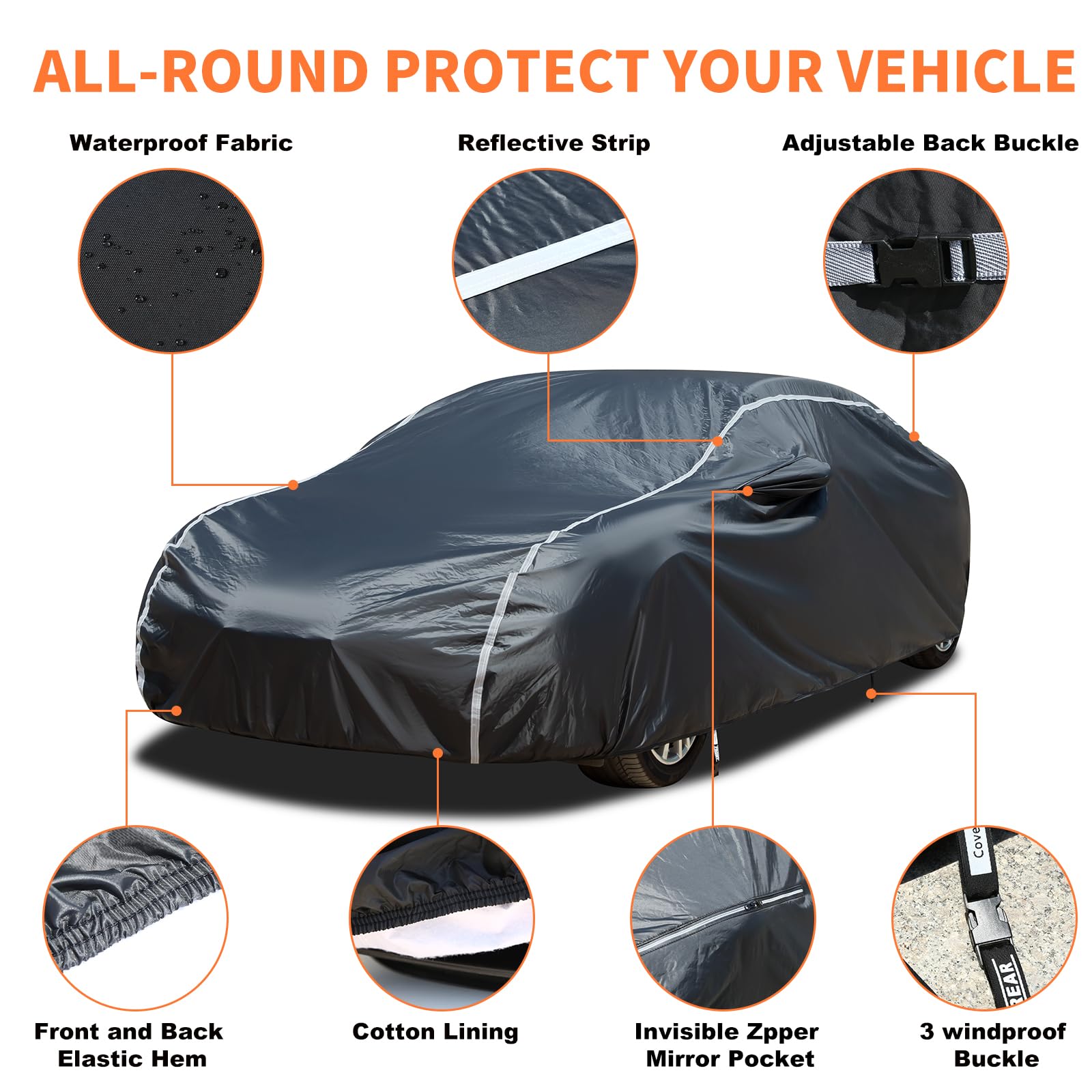 Car Cover Waterproof All Weather, Coverado Outdoor Full Exterior Covers Soft Cotton Backing Rain Uv Hail Protector Car Cover Wit
