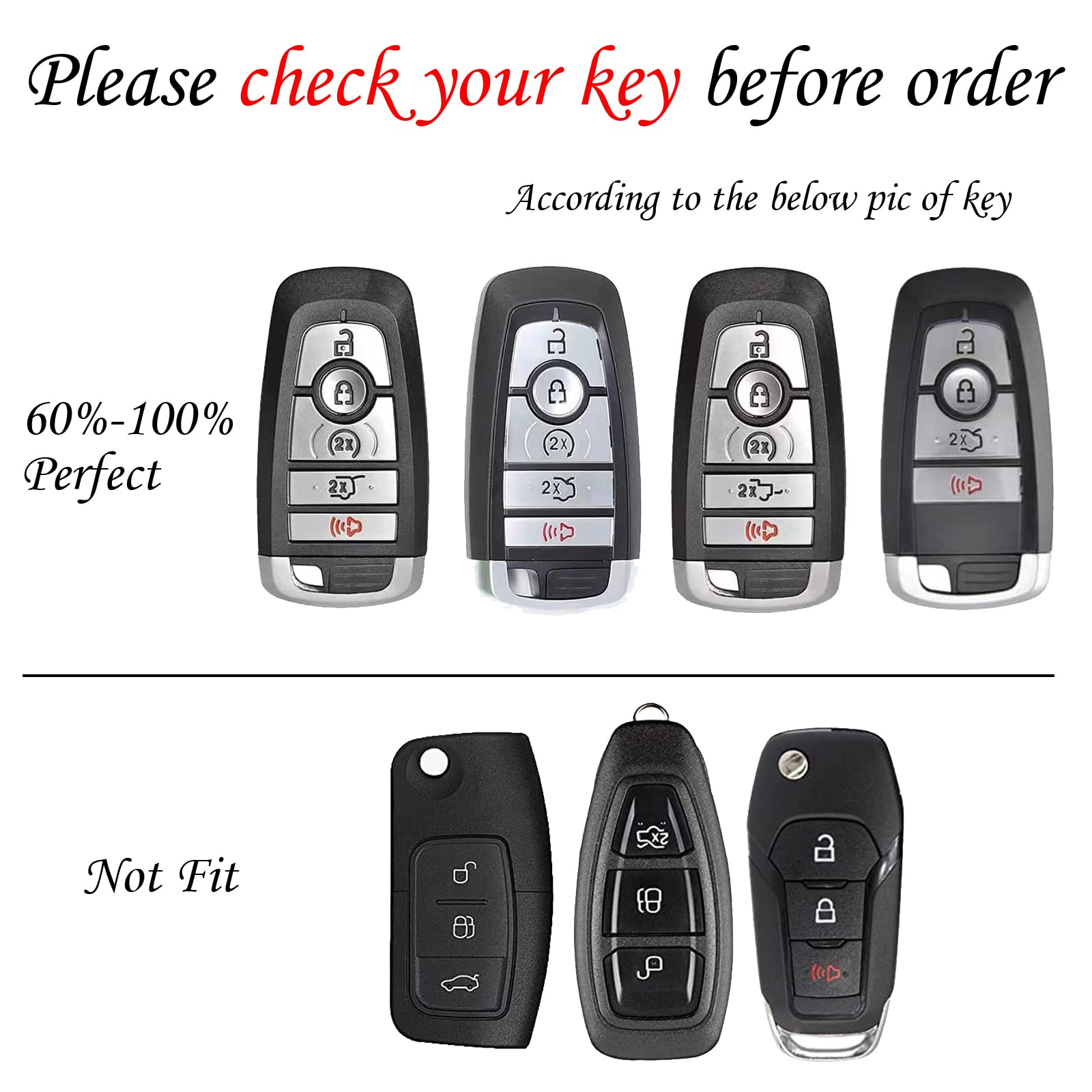 WSAuto Key Fob Cover for Ford - Soft TPU Protection Case, White, Model YSK1802, with Keychain