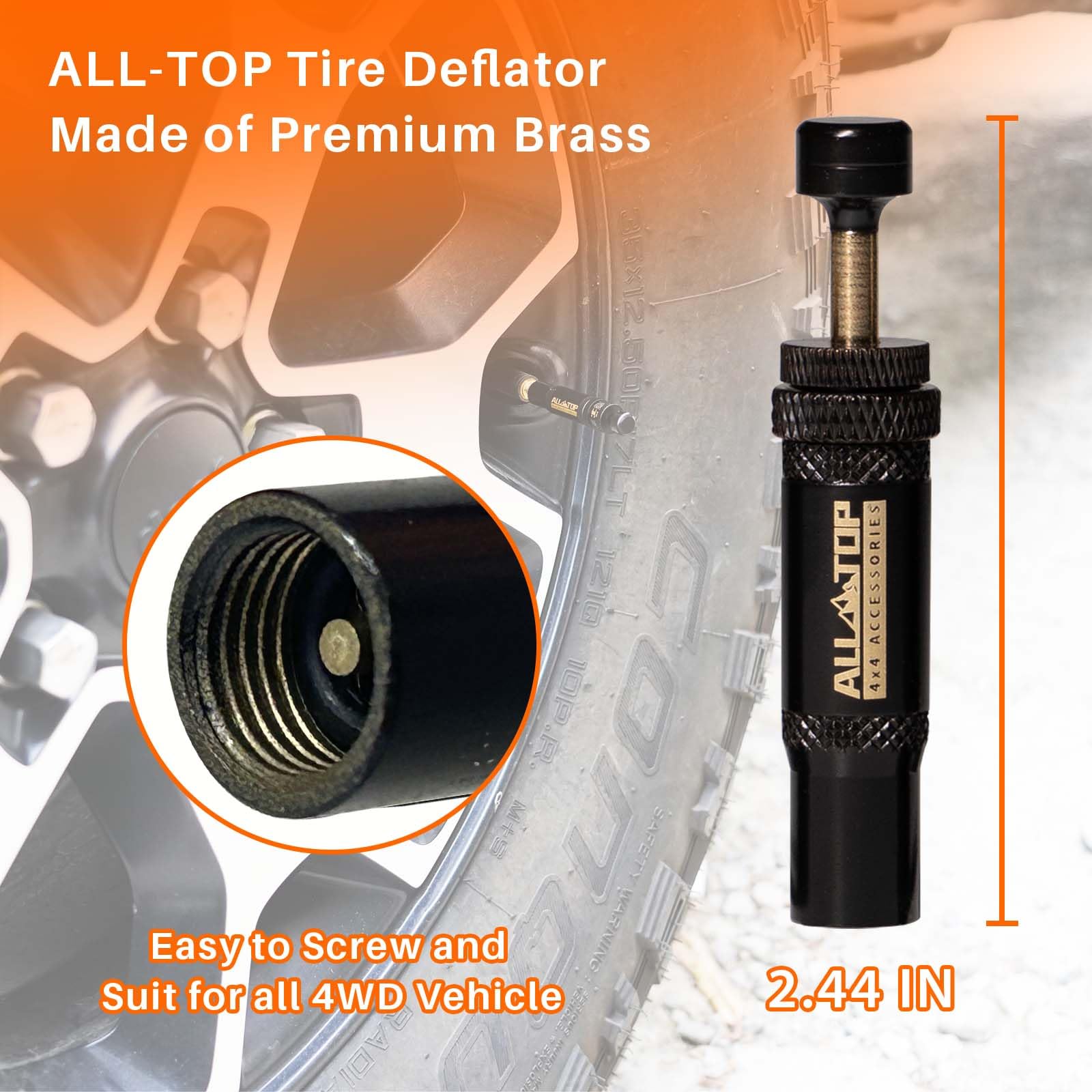 All-Top Adjustable Auto-Stop Tire Deflator Valve Kit (10-30 Psi) 8 Pcs Screw-On Tyre Air Down Tool For Offroad 4X4 (With 5 Valve