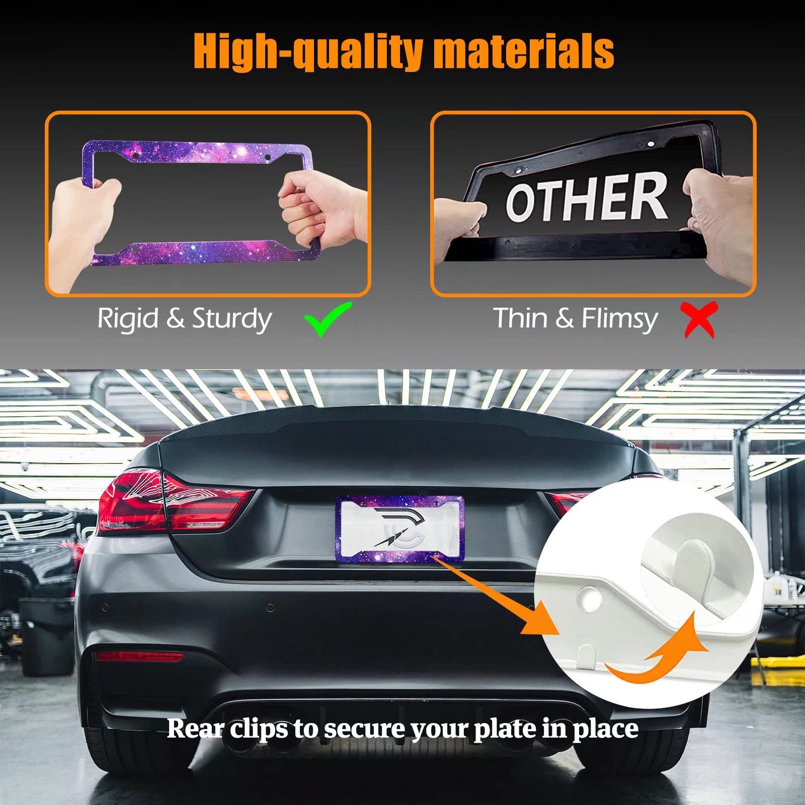 Purple License Plate Frames Galaxy License Plates Covers Aluminum Metal Starry Sky Night Car Tag Holders 4 Holes For Us Canadian